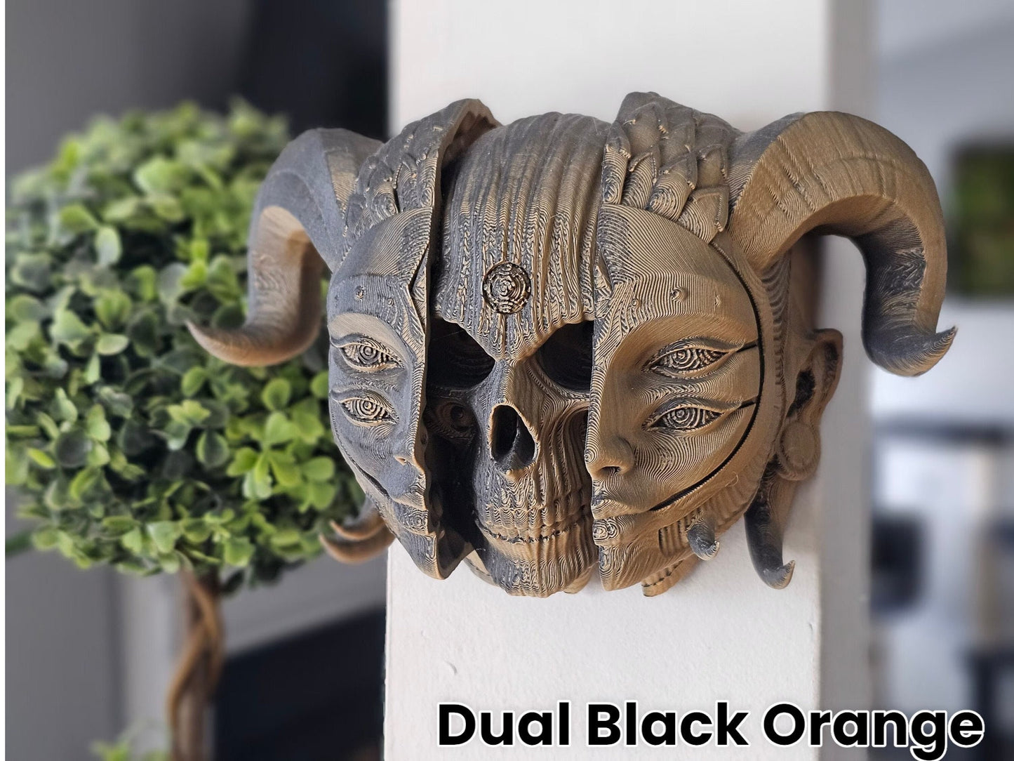 Holy Quin Horned Death Face Decorative Wall Mask – 3D Printed Gothic Skull with Horns, Dark Fantasy Wall Art, Macabre Home Decor