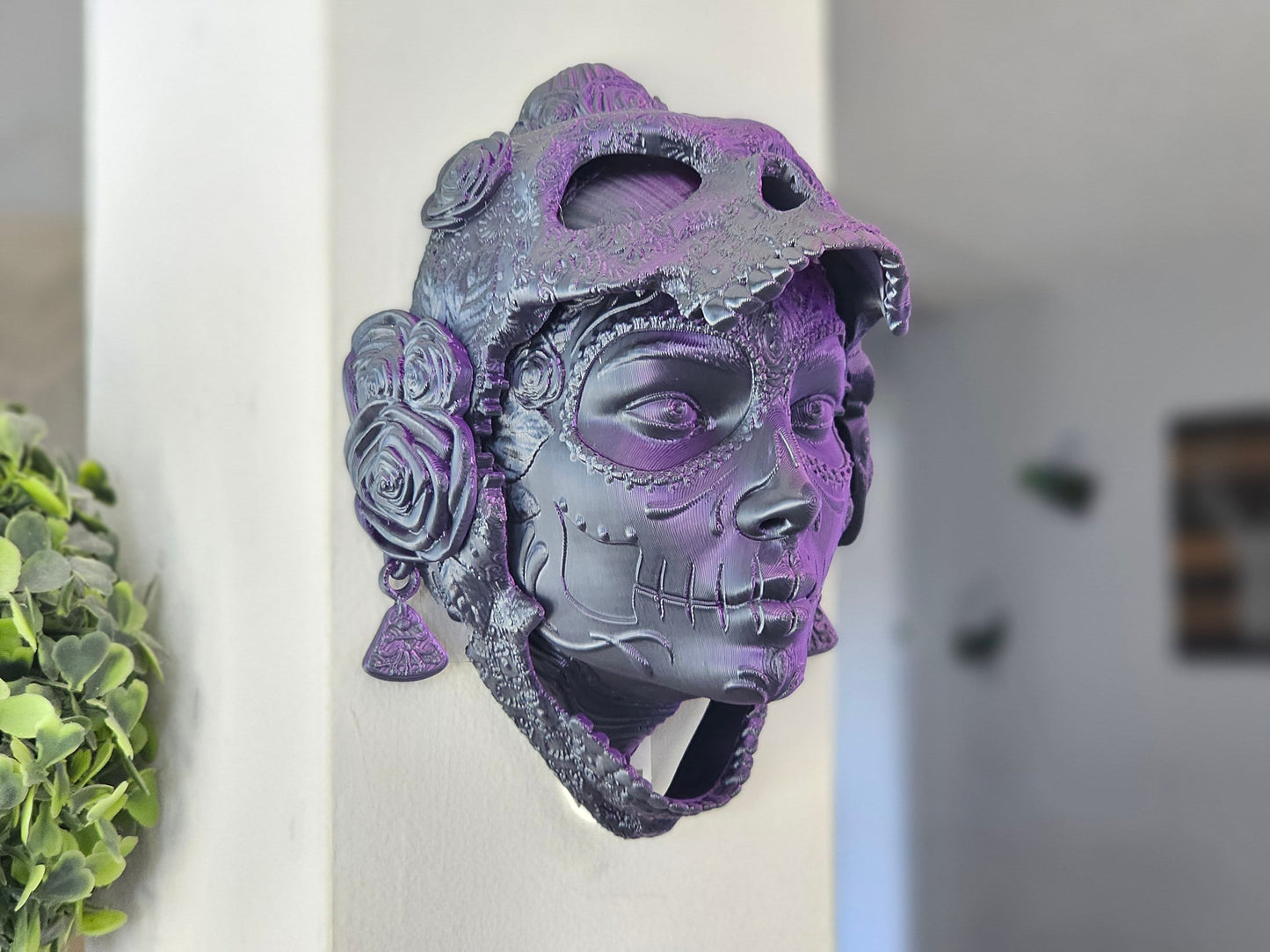 Santa Catrina Sugar Skull Wall Decoration – 3D Printed Mexican Day of the Dead Art