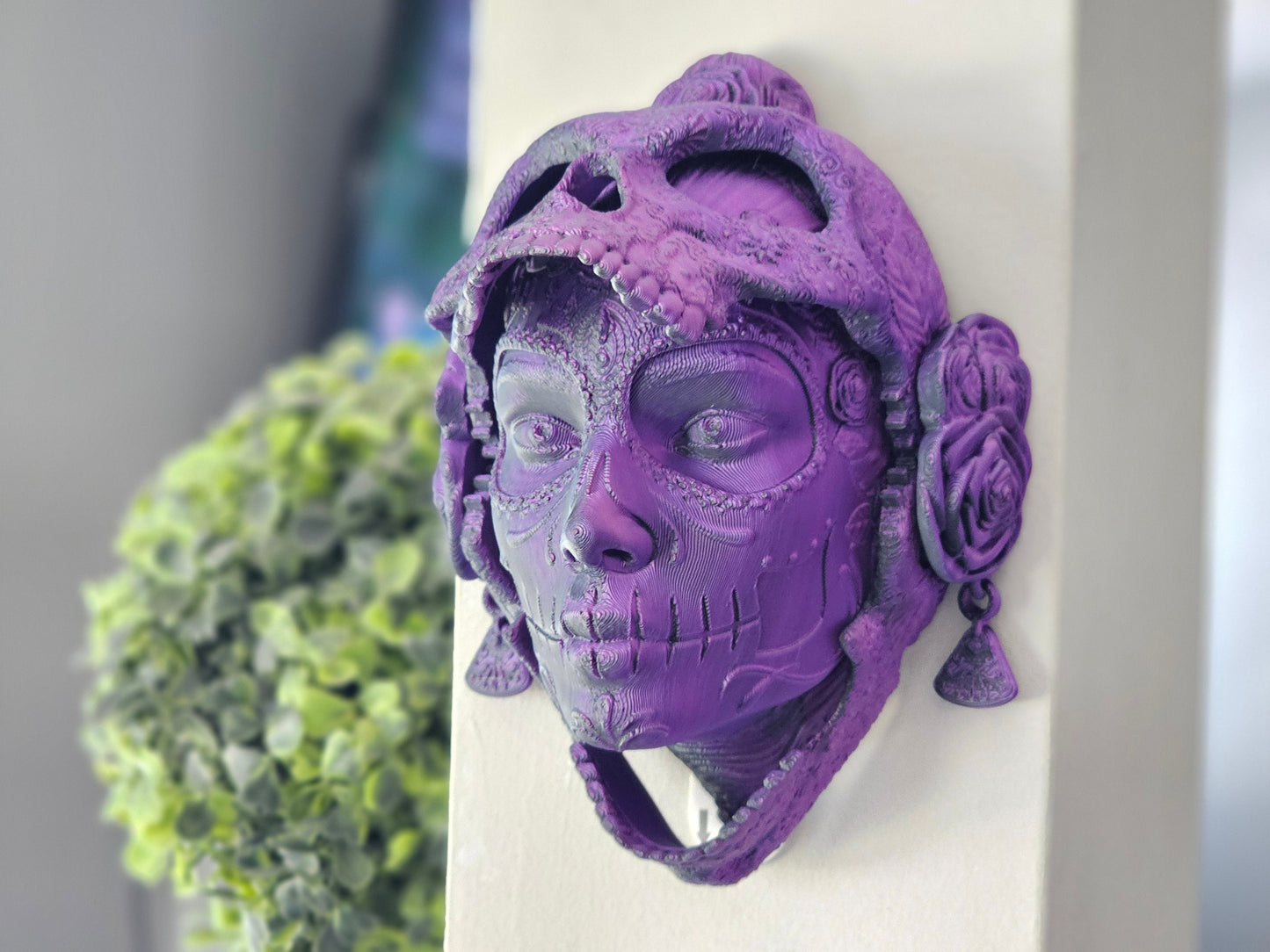Santa Catrina Sugar Skull Wall Decoration – 3D Printed Mexican Day of the Dead Art