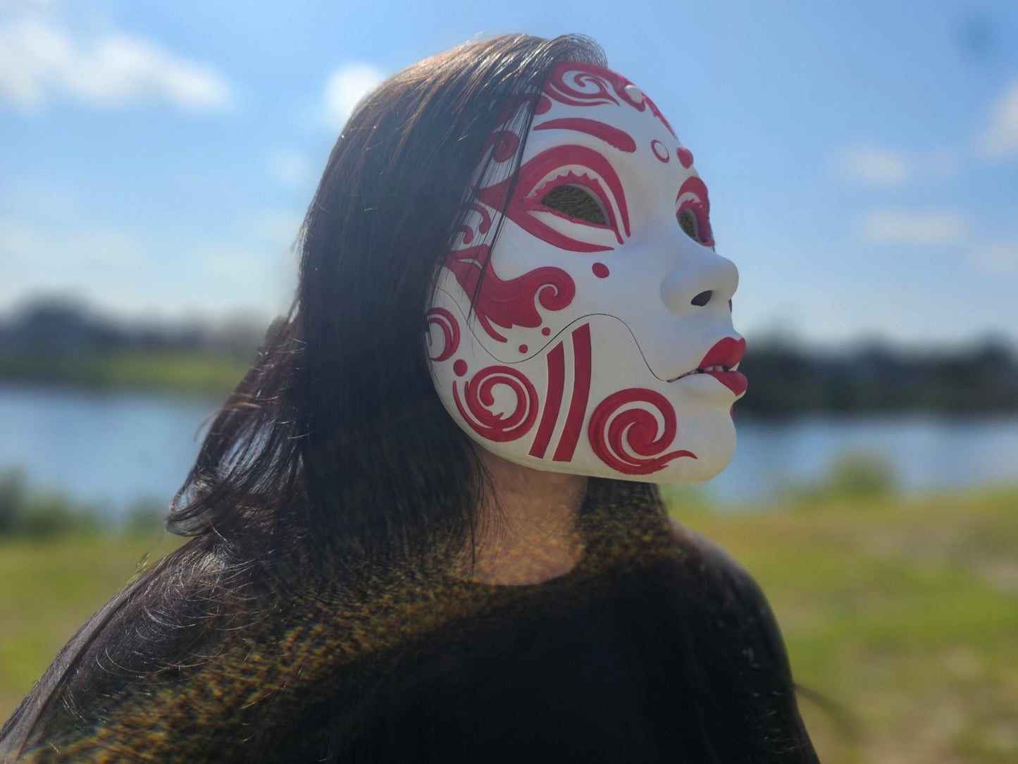 4 Options Fanged Geisha Mask 3D Printed Cosplay Horror Mask Wearable Face Mask Oni Mask For Japanese Lover Halloween Mask Gift For Him Scary