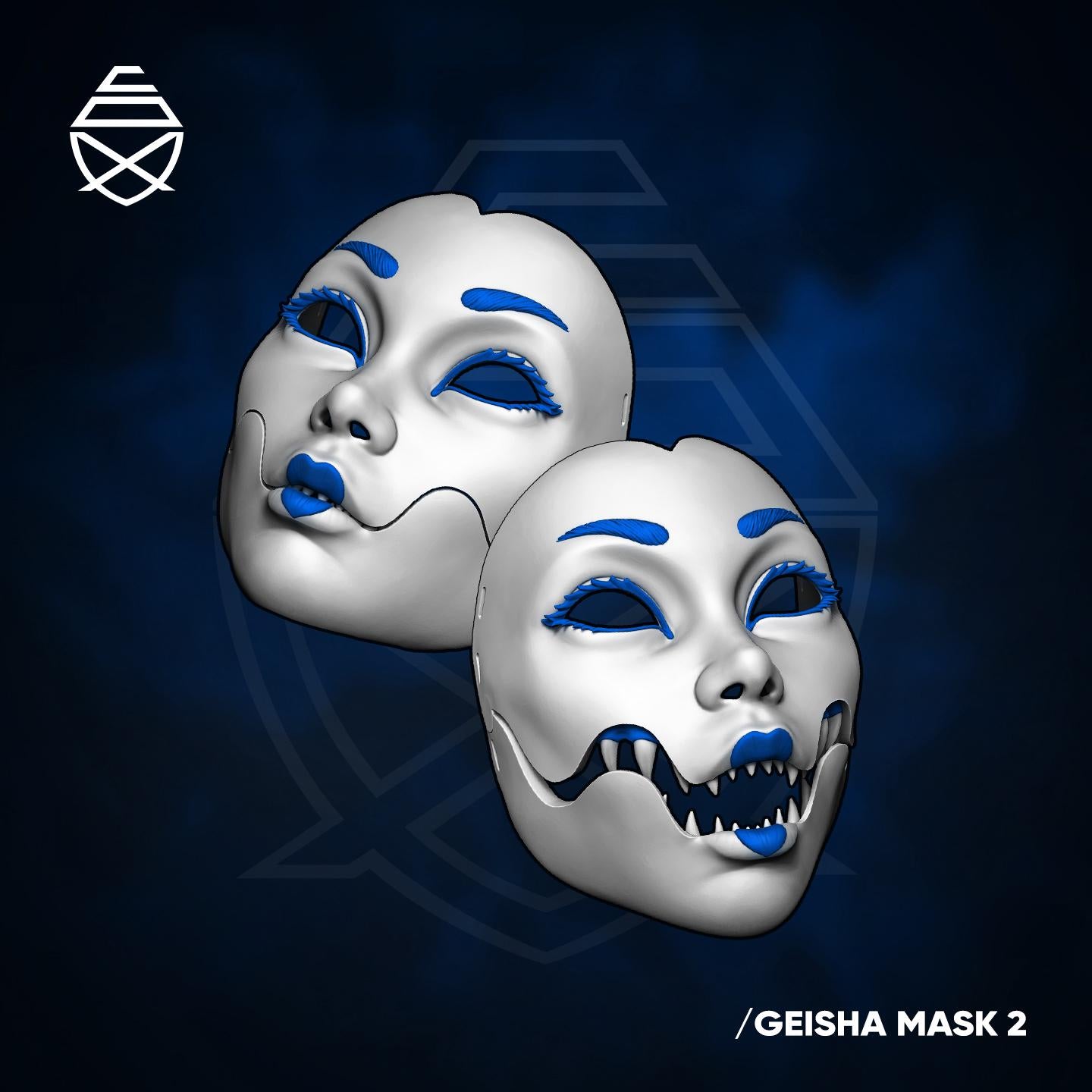 4 Options Fanged Geisha Mask 3D Printed Cosplay Horror Mask Wearable Face Mask Oni Mask For Japanese Lover Halloween Mask Gift For Him Scary