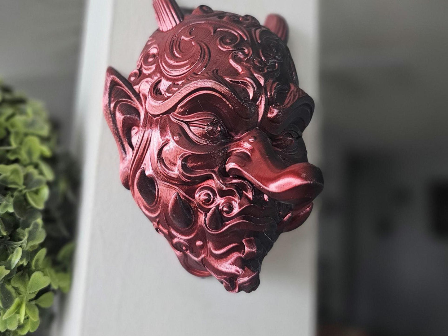 Tengu Mask Wall Mount – 3D Printed Japanese Demon Skull Mask, Legendary Yokai Wall Art, Feudal Japan Decor