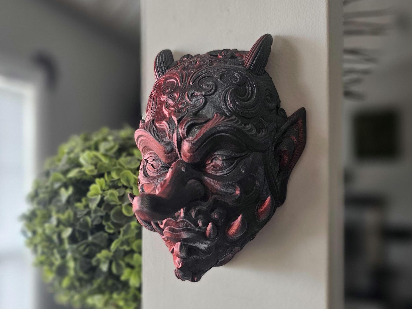 Tengu Mask Wall Mount – 3D Printed Japanese Demon Skull Mask, Legendary Yokai Wall Art, Feudal Japan Decor