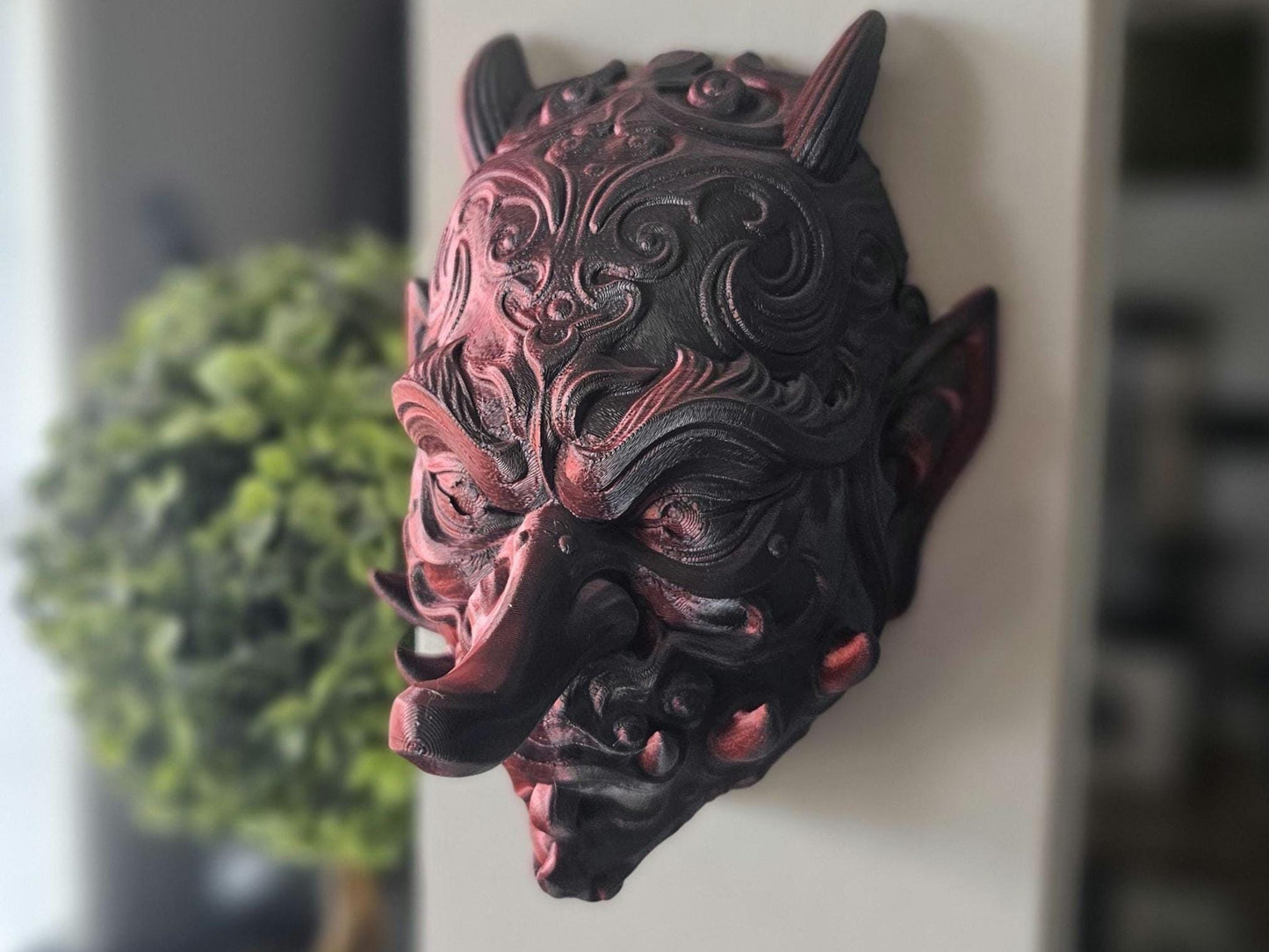 Tengu Mask Wall Mount – 3D Printed Japanese Demon Skull Mask, Legendary Yokai Wall Art, Feudal Japan Decor