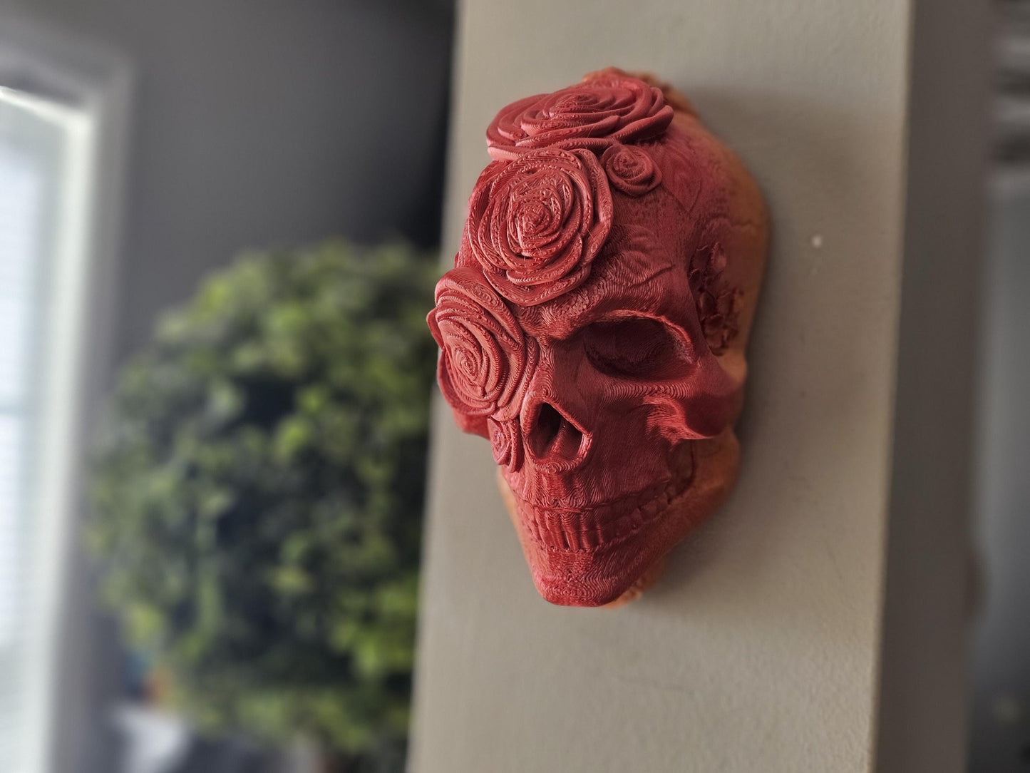 Rose Skull Mask Wall Mount – 3D Printed Gothic Skull with Rose Design, Floral Death Mask Wall Art, Dark Fantasy Decor