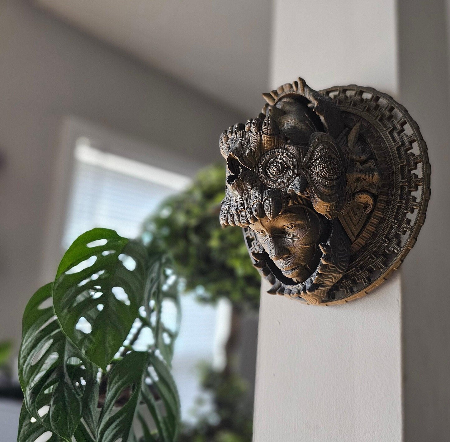 Inti Inca Sun God Spinning and Moveable Wall Art – 3D Printed Inca Sun Mask, Interactive Ancient Sun God Decor, Peruvian Mythology Sculpture