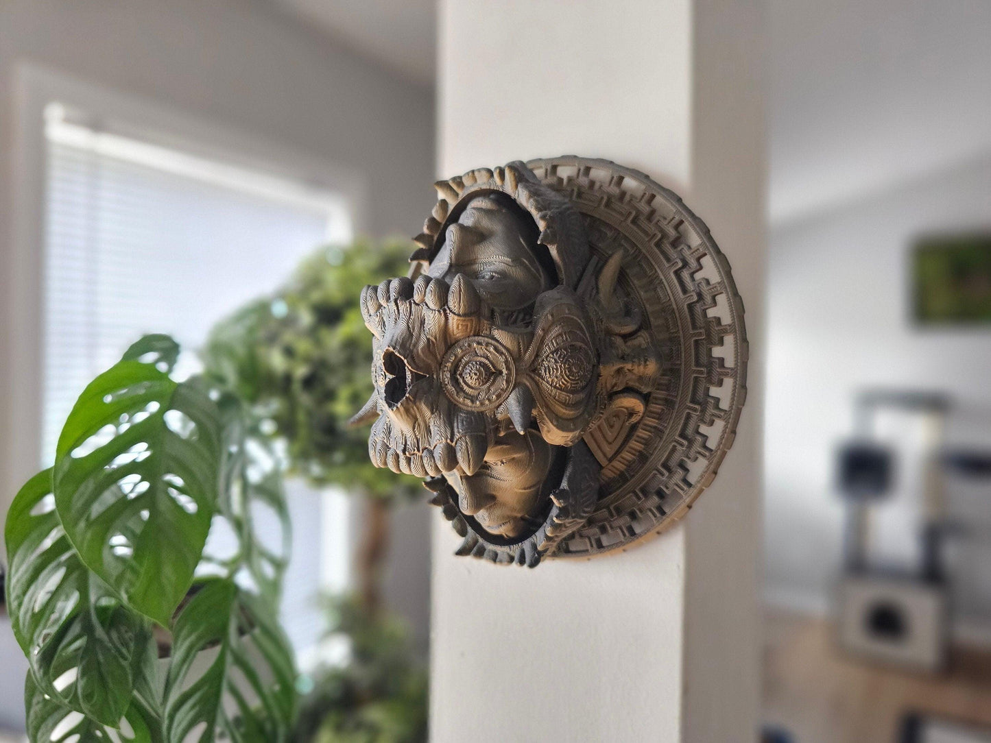 Inti Inca Sun God Spinning and Moveable Wall Art – 3D Printed Inca Sun Mask, Interactive Ancient Sun God Decor, Peruvian Mythology Sculpture