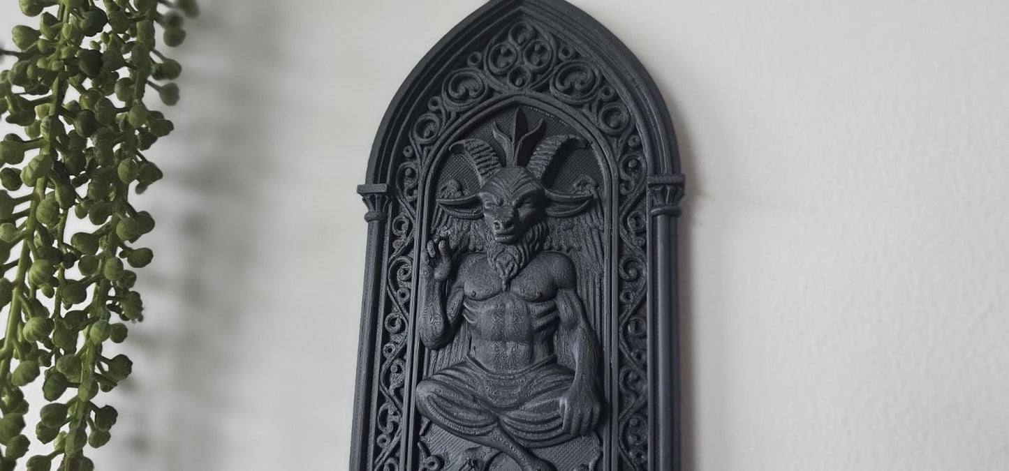 Baphomet Cathedral Wall Plaque  3D Printed Gothic Occult Wall Decor Pentacle Goat Skull Frame, Dark Academia Wall Art, Altar Wall Sculpture