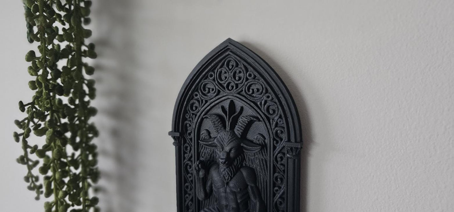 Baphomet Cathedral Wall Plaque  3D Printed Gothic Occult Wall Decor Pentacle Goat Skull Frame, Dark Academia Wall Art, Altar Wall Sculpture