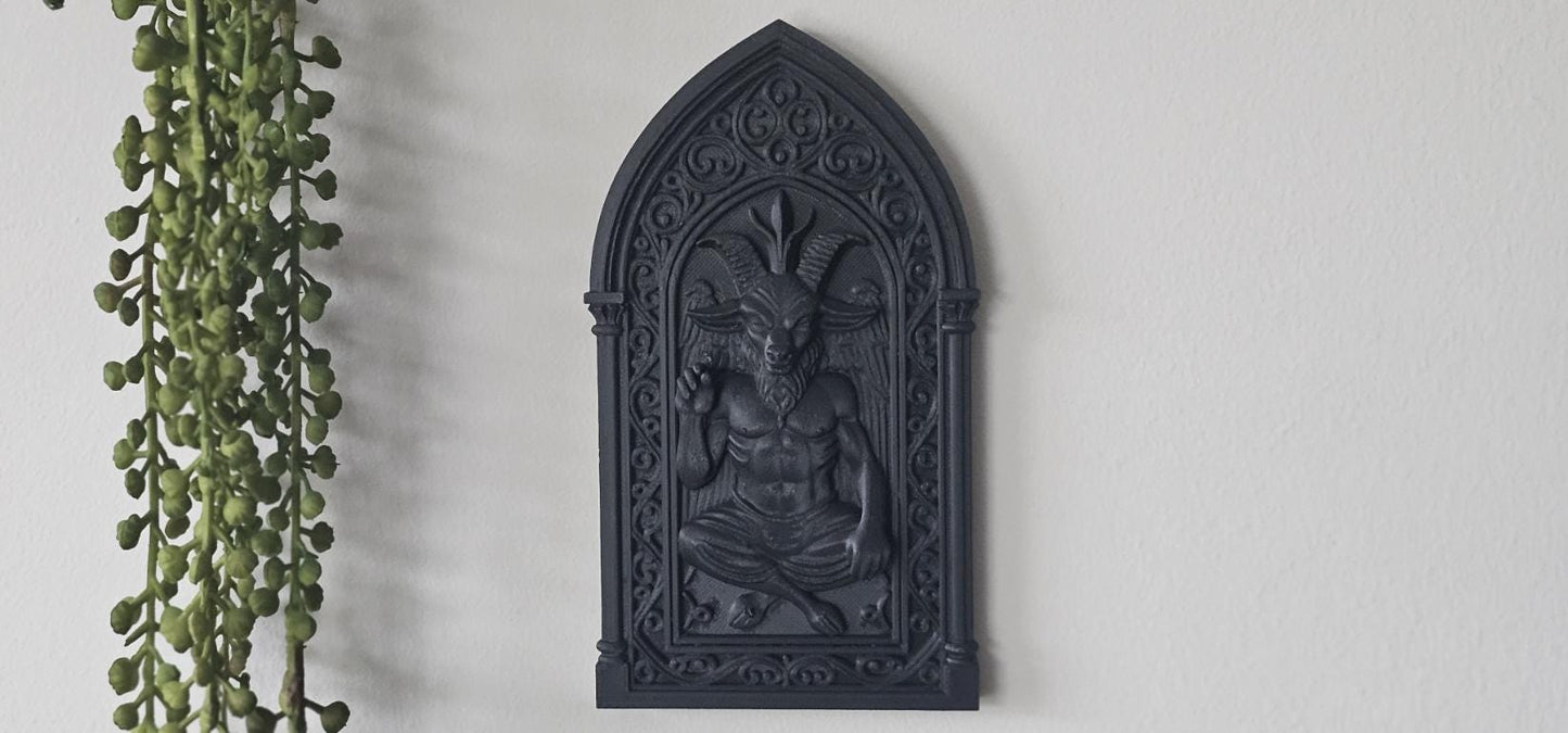 Baphomet Cathedral Wall Plaque  3D Printed Gothic Occult Wall Decor Pentacle Goat Skull Frame, Dark Academia Wall Art, Altar Wall Sculpture