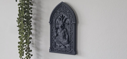 Baphomet Cathedral Wall Plaque  3D Printed Gothic Occult Wall Decor Pentacle Goat Skull Frame, Dark Academia Wall Art, Altar Wall Sculpture