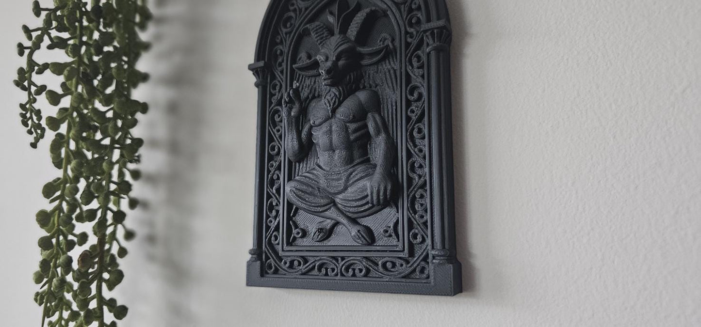 Baphomet Cathedral Wall Plaque  3D Printed Gothic Occult Wall Decor Pentacle Goat Skull Frame, Dark Academia Wall Art, Altar Wall Sculpture