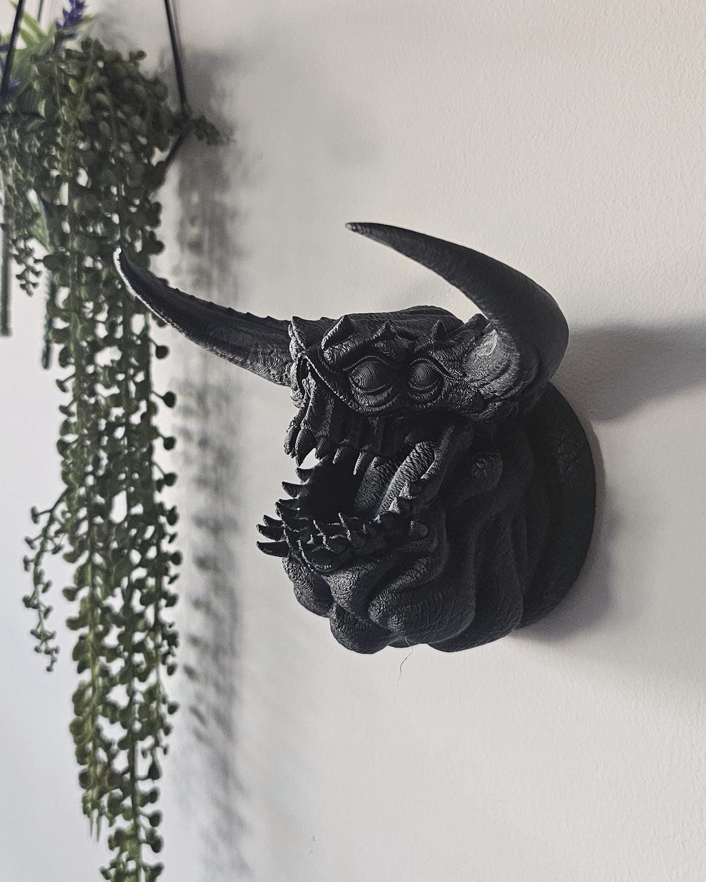Ushi Oni Mask Wall Mount  Japanese Demon Wall Mask, 3D Printed Yokai Decor, Gothic Samurai Wall Decor, Oni Sculpture for Home Display Decor