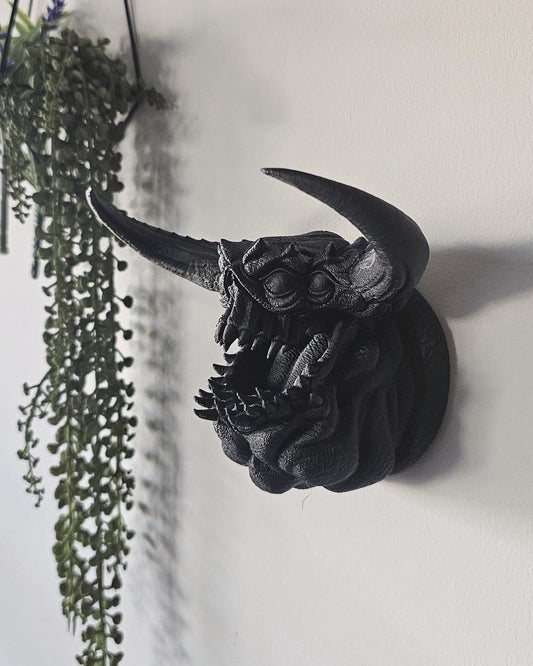 Ushi Oni Mask Wall Mount  Japanese Demon Wall Mask, 3D Printed Yokai Decor, Gothic Samurai Wall Decor, Oni Sculpture for Home Display Decor