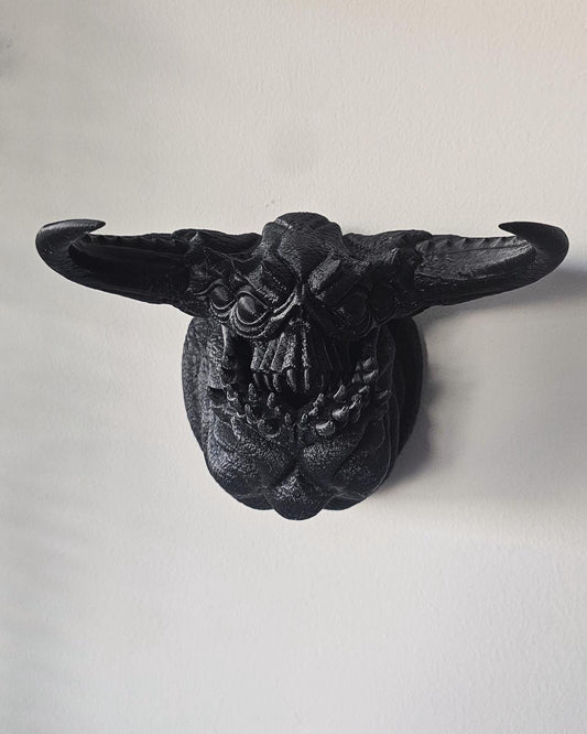 Ushi Oni Mask Wall Mount  Japanese Demon Wall Mask, 3D Printed Yokai Decor, Gothic Samurai Wall Decor, Oni Sculpture for Home Display Decor