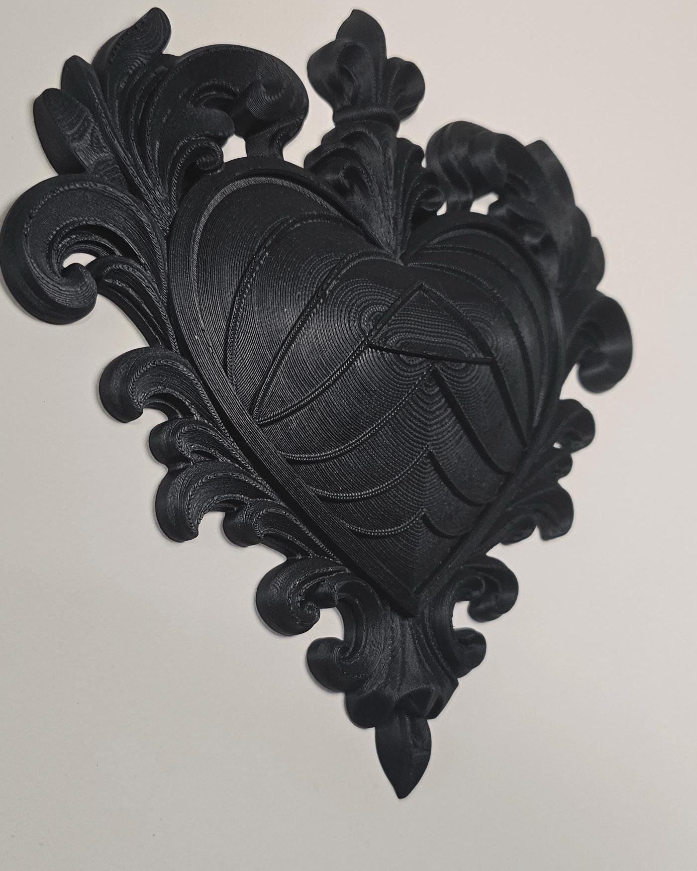 Ornate Baroque Heart Wall Plaque  3D Printed Decorative Heart Frame, Gothic Romantic Wall Decor, Victorian Scroll Wall Art Display