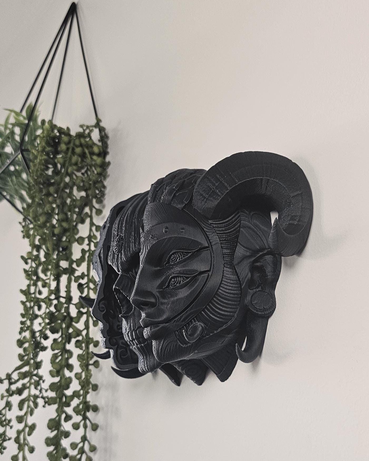 Holy Quin Wall Mask  Gothic Triple Face Skull Wall Mount, Dark Fantasy Wall Sculpture, Occult Curiosity Decor, Macabre Gothic Wall Art