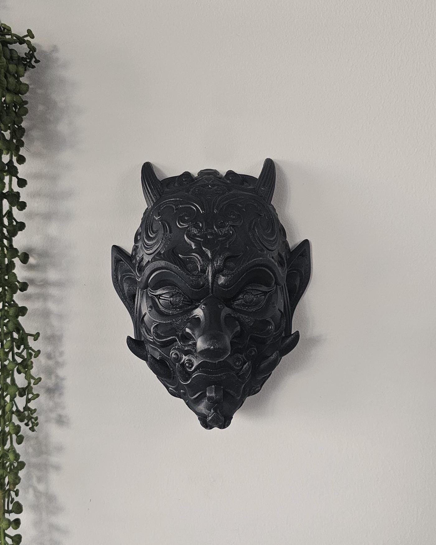 Tengu Wall Mask  Japanese Demon Wall Mount, Ornate Mythical Face Sculpture, Gothic Asian Wall Decor, Dark Fantasy Wall Art Display