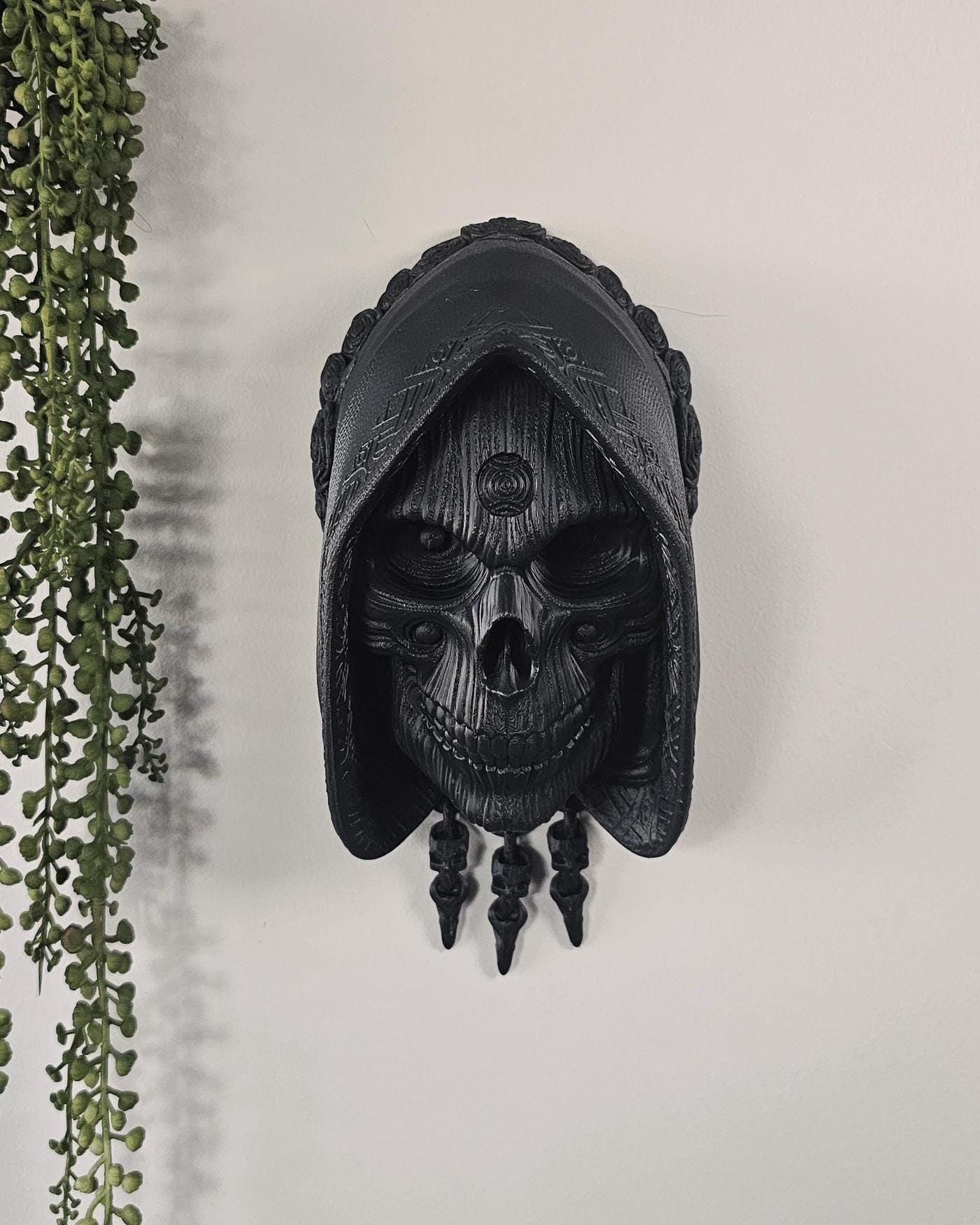Large Santa Muerte Wall Sculpture  Holy Death Grim Reaper Skull Wall Art, Hooded Gothic Wall Decor, Dark Religious Home Accent