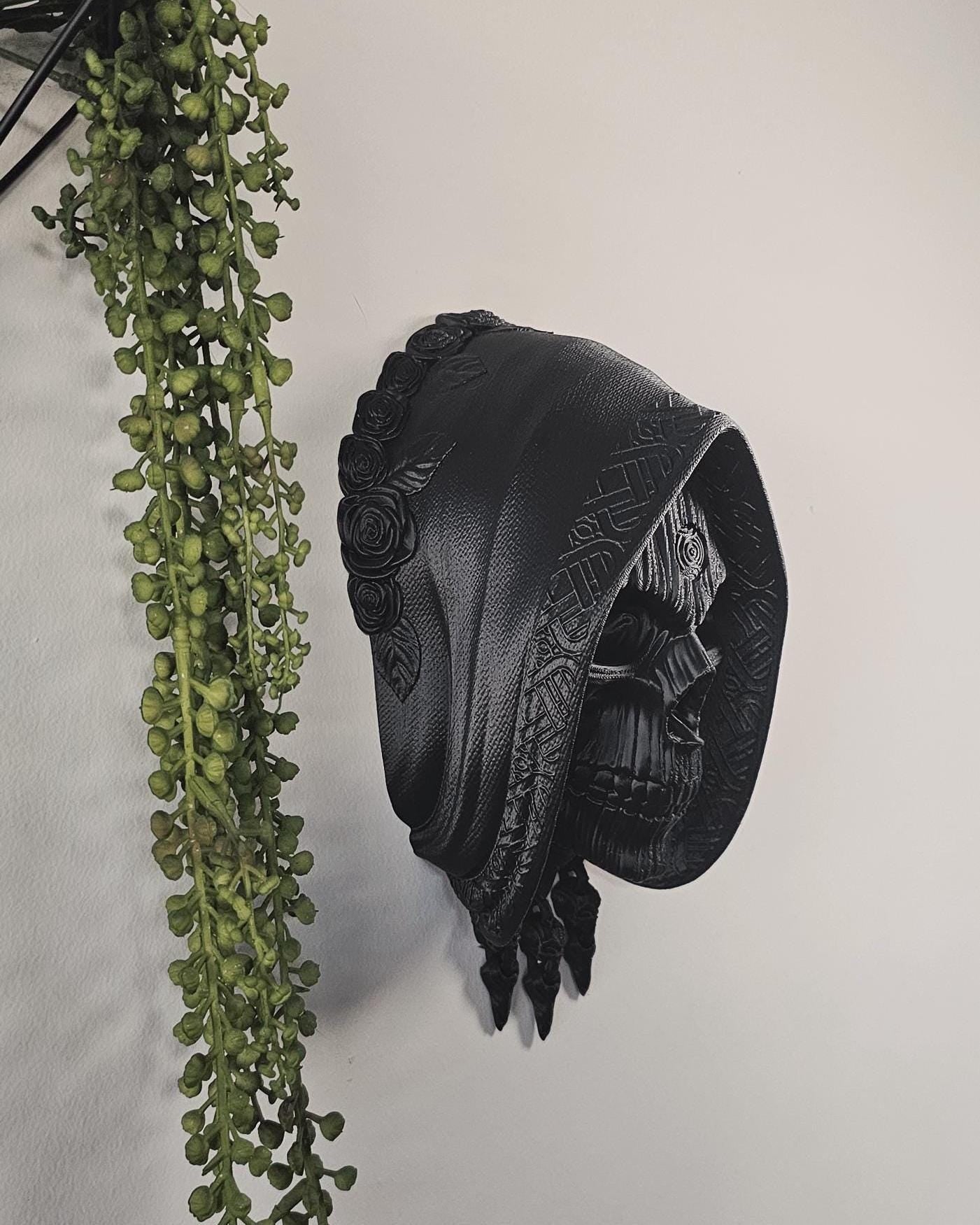 Large Santa Muerte Wall Sculpture  Holy Death Grim Reaper Skull Wall Art, Hooded Gothic Wall Decor, Dark Religious Home Accent