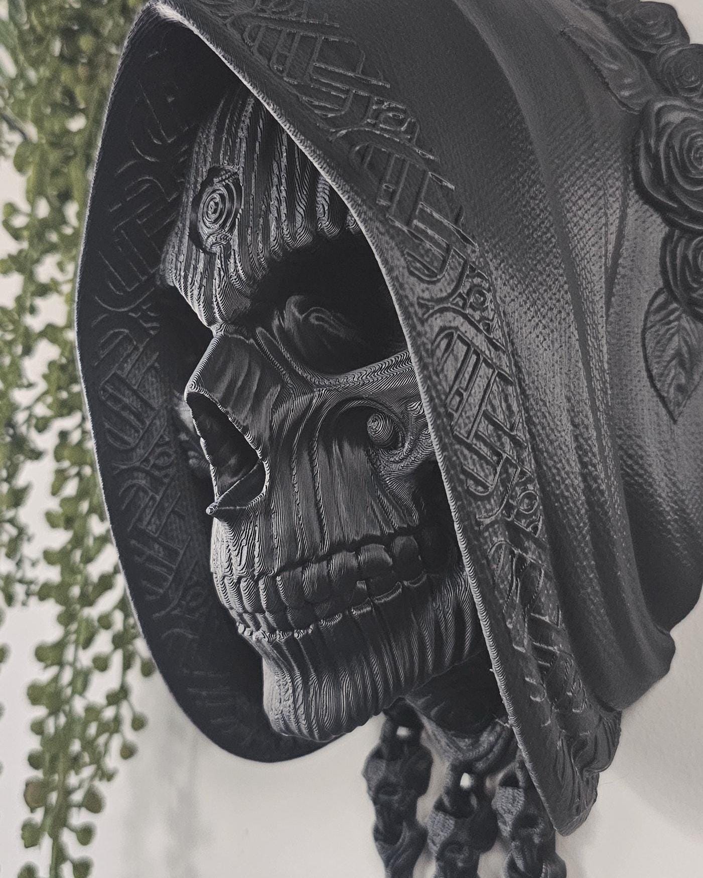 Large Santa Muerte Wall Sculpture  Holy Death Grim Reaper Skull Wall Art, Hooded Gothic Wall Decor, Dark Religious Home Accent