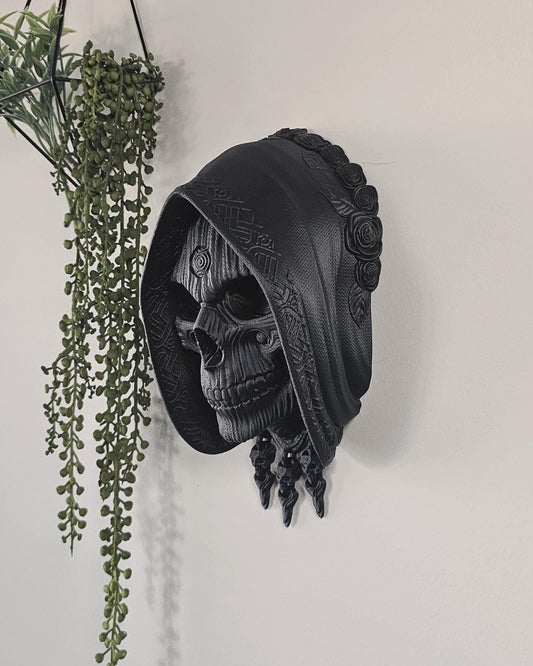 Large Santa Muerte Wall Sculpture  Holy Death Grim Reaper Skull Wall Art, Hooded Gothic Wall Decor, Dark Religious Home Accent