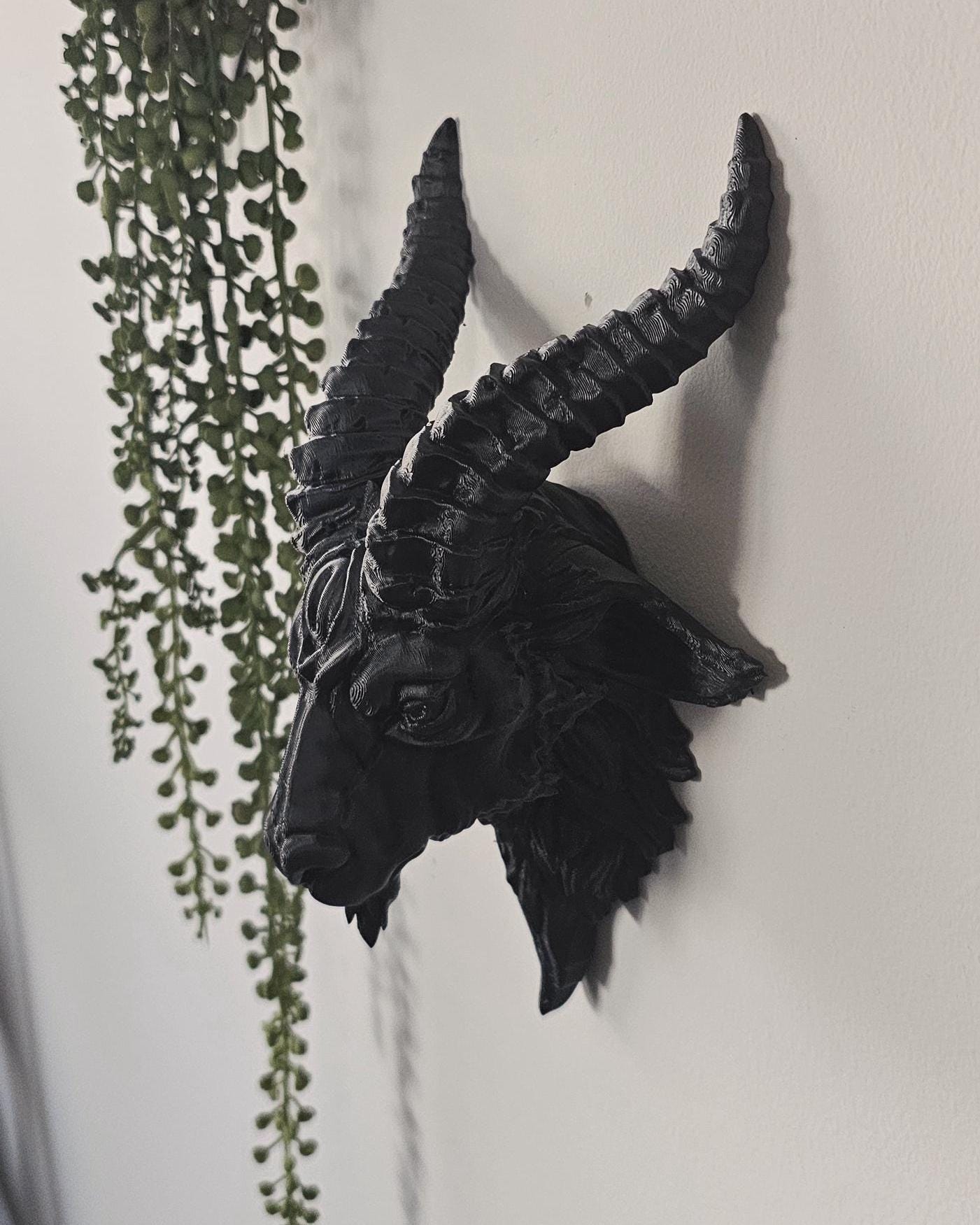 9" Tall Baphomet Goat Wall Decor  Occult Ram Head Wall Sculpture, Satanic Gothic Wall Art, Dark Altar Home Decor