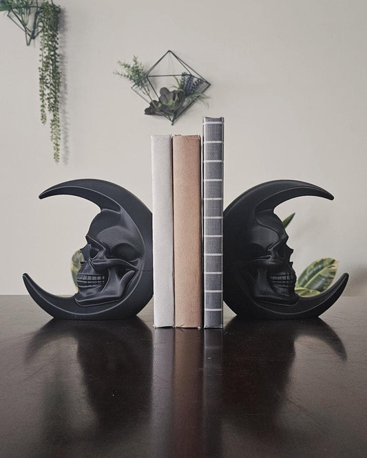 Skull Moon Bookend Set  3D Printed Gothic Bookend,Crescent Moon Skull Decor,Dark Academia Library Decor,Occult Witchy Bookshelf Accent Home