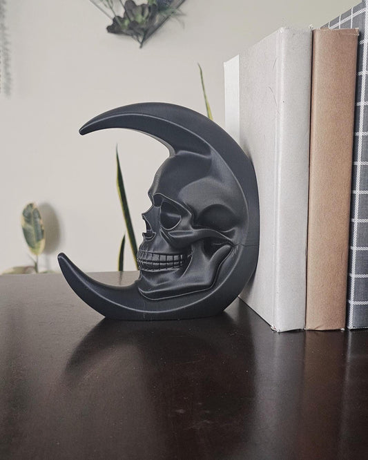 Skull Moon Bookend Set  3D Printed Gothic Bookend,Crescent Moon Skull Decor,Dark Academia Library Decor,Occult Witchy Bookshelf Accent Home