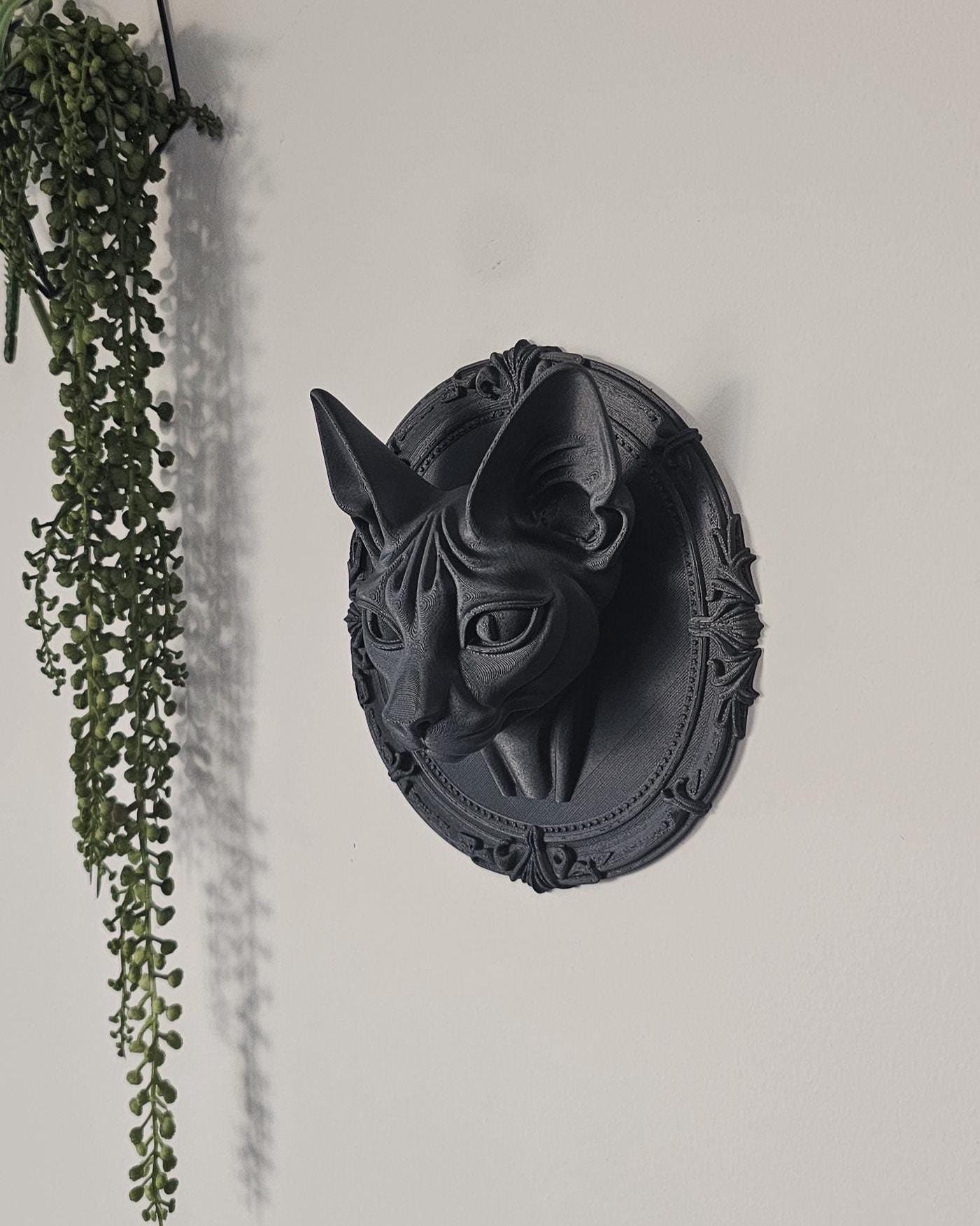 Gothic Sphynx Cat Wall Plaque  3D Printed Sphynx Cat Oval Frame, Gothic Wall Decor Home, Black Cat Wall Art, Victorian Wall Mount Sculpture