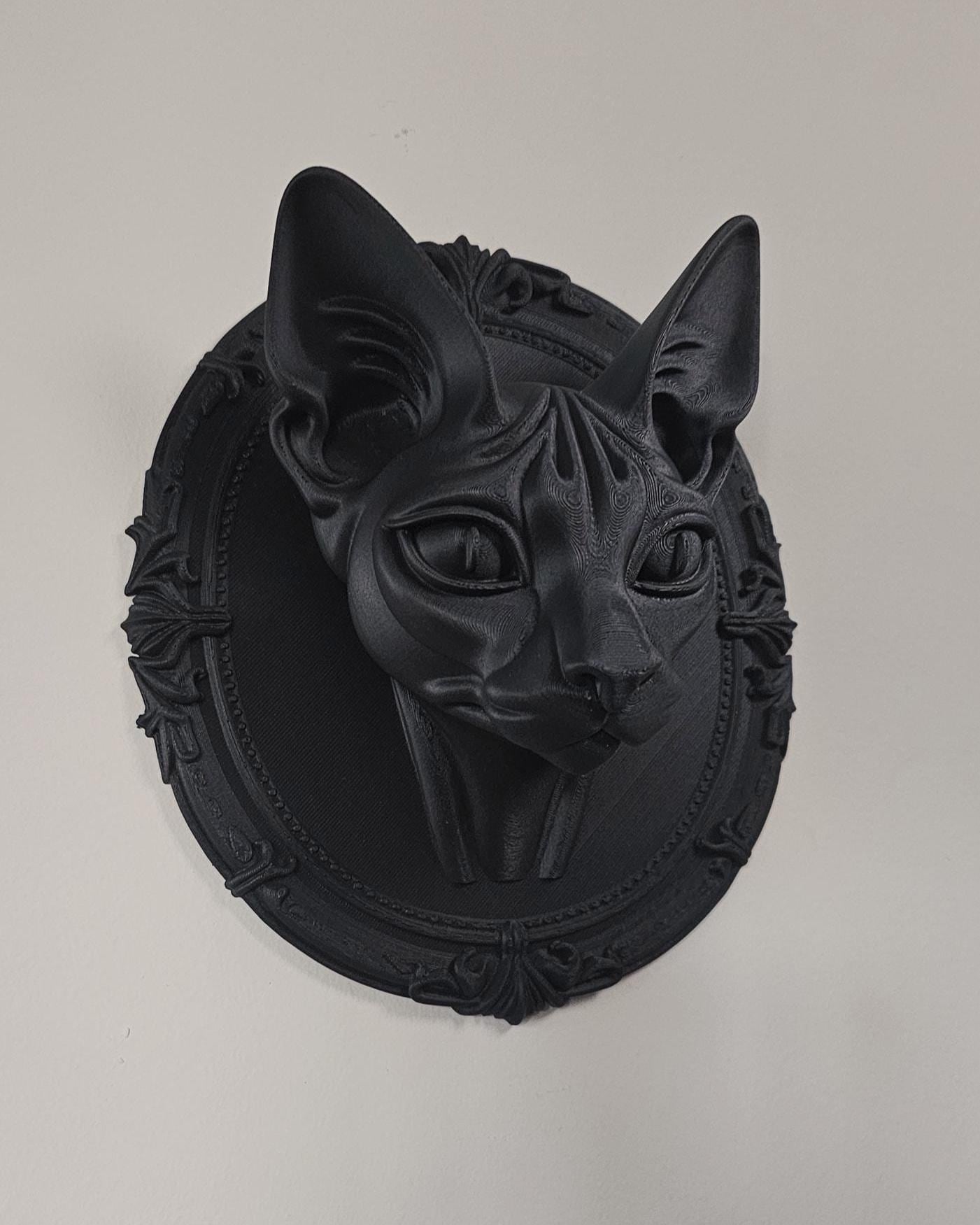 Gothic Sphynx Cat Wall Plaque  3D Printed Sphynx Cat Oval Frame, Gothic Wall Decor Home, Black Cat Wall Art, Victorian Wall Mount Sculpture