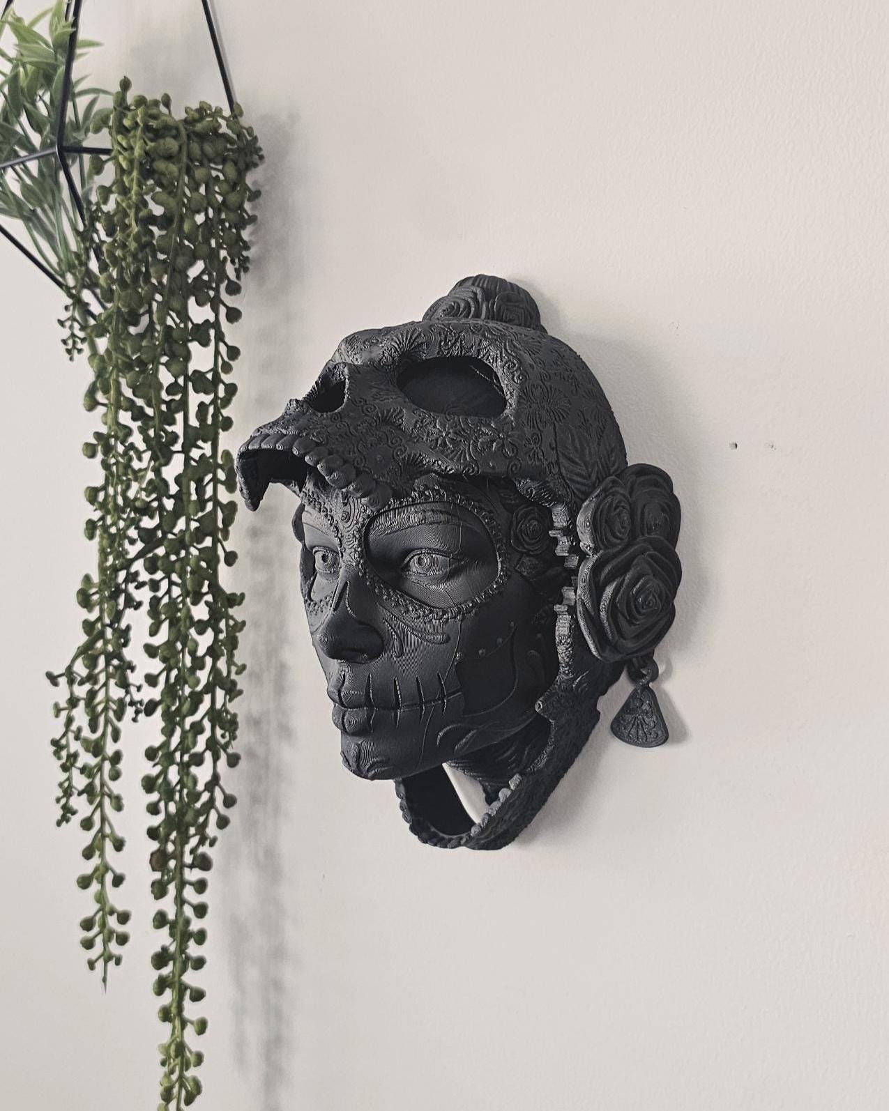 Santa Catrina Sugar Skull Wall Art  Gothic Day of the Dead Decor, 3D Printed Floral Skull Wall Sculpture, Sugar Skull, Santa Muerte