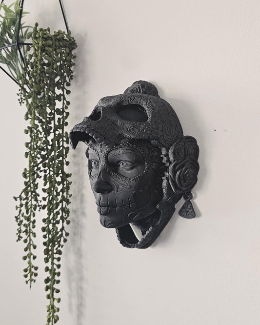 Santa Catrina Sugar Skull Wall Art  Gothic Day of the Dead Decor, 3D Printed Floral Skull Wall Sculpture, Sugar Skull, Santa Muerte
