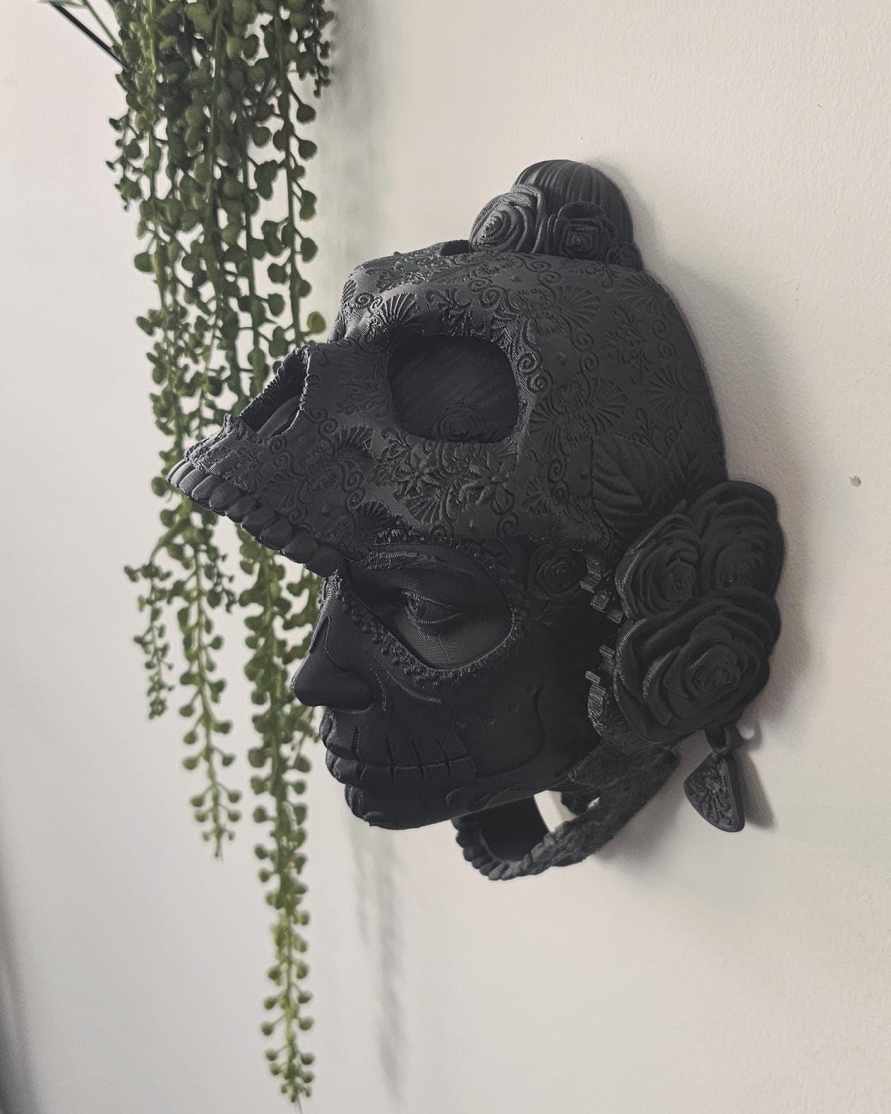 Santa Catrina Sugar Skull Wall Art  Gothic Day of the Dead Decor, 3D Printed Floral Skull Wall Sculpture, Sugar Skull, Santa Muerte