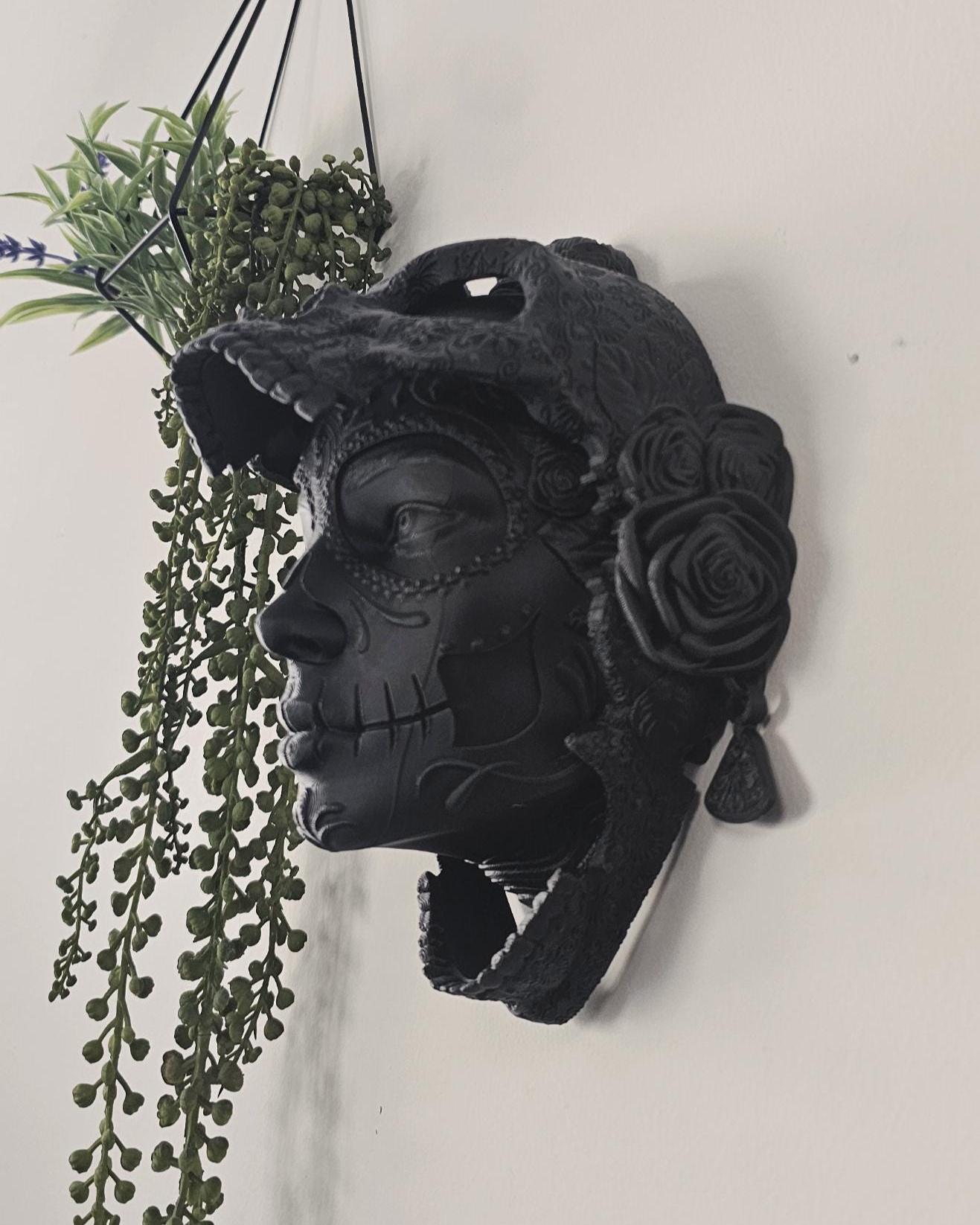 Santa Catrina Sugar Skull Wall Art  Gothic Day of the Dead Decor, 3D Printed Floral Skull Wall Sculpture, Sugar Skull, Santa Muerte