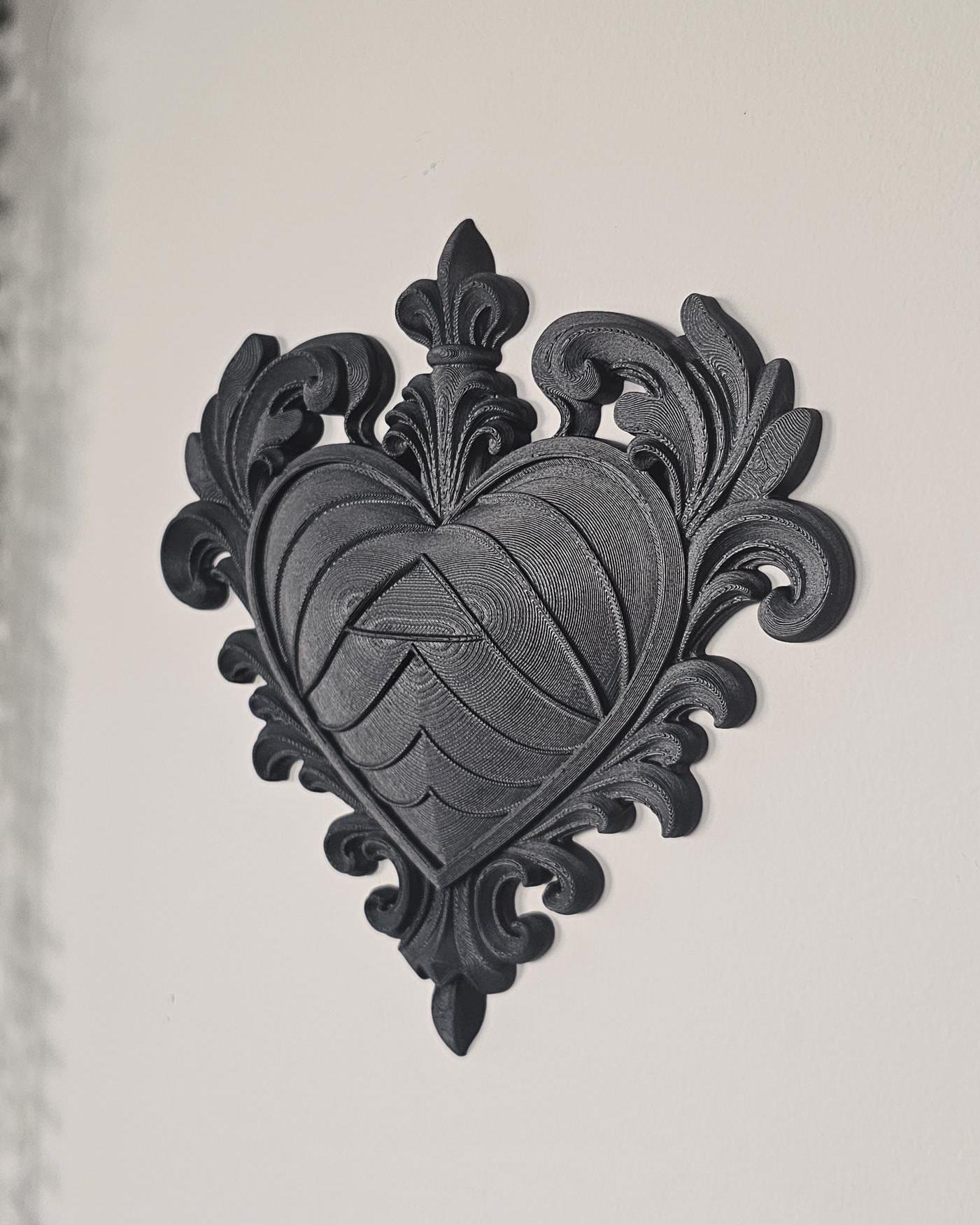 Ornate Baroque Heart Wall Plaque  3D Printed Decorative Heart Frame, Gothic Romantic Wall Decor, Victorian Scroll Wall Art Display