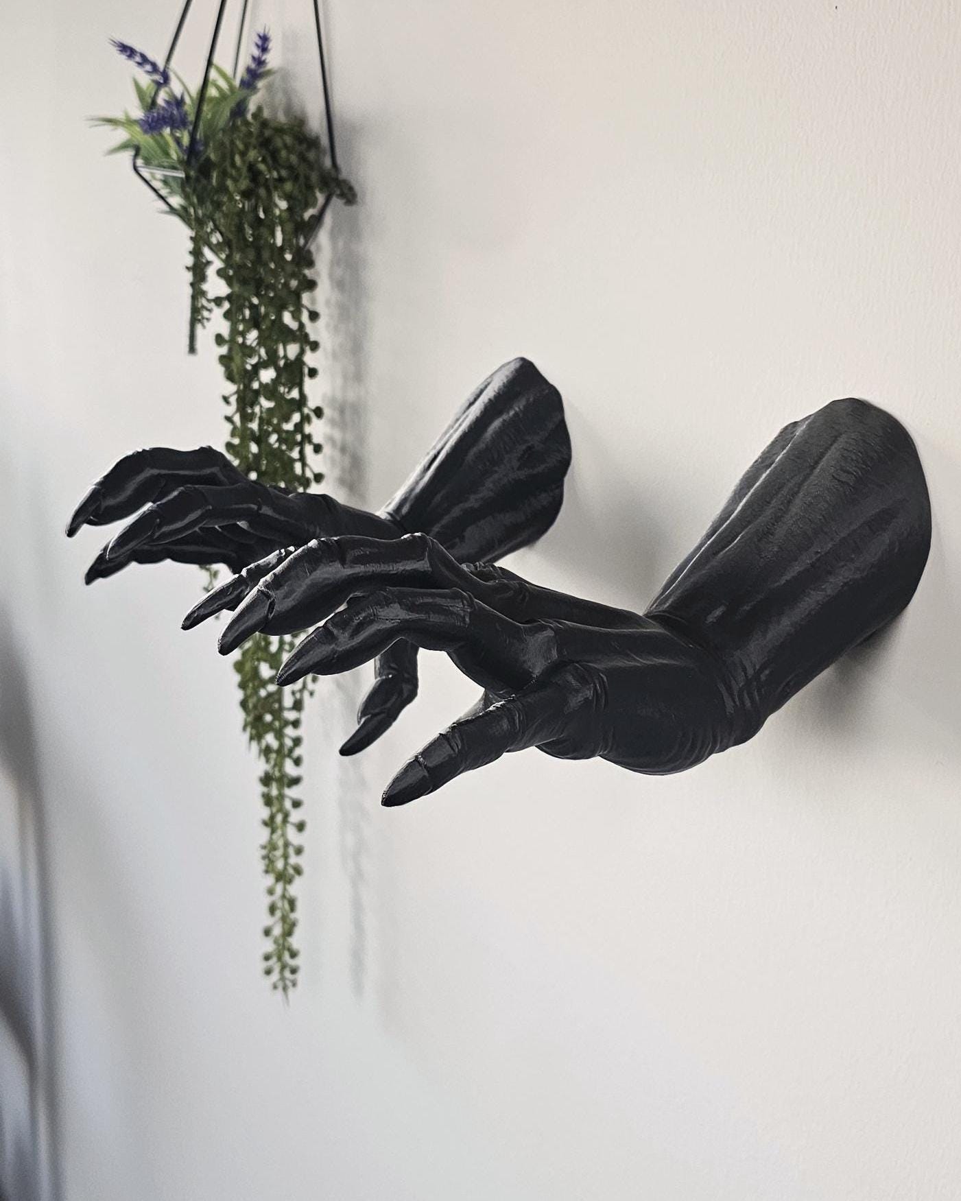 Set of 2 Demon Hand Wall Mounts  Gothic Devil Hands Wall Decor, Dark Fantasy Wall Sculpture Pair, Macabre Occult Curiosity Display