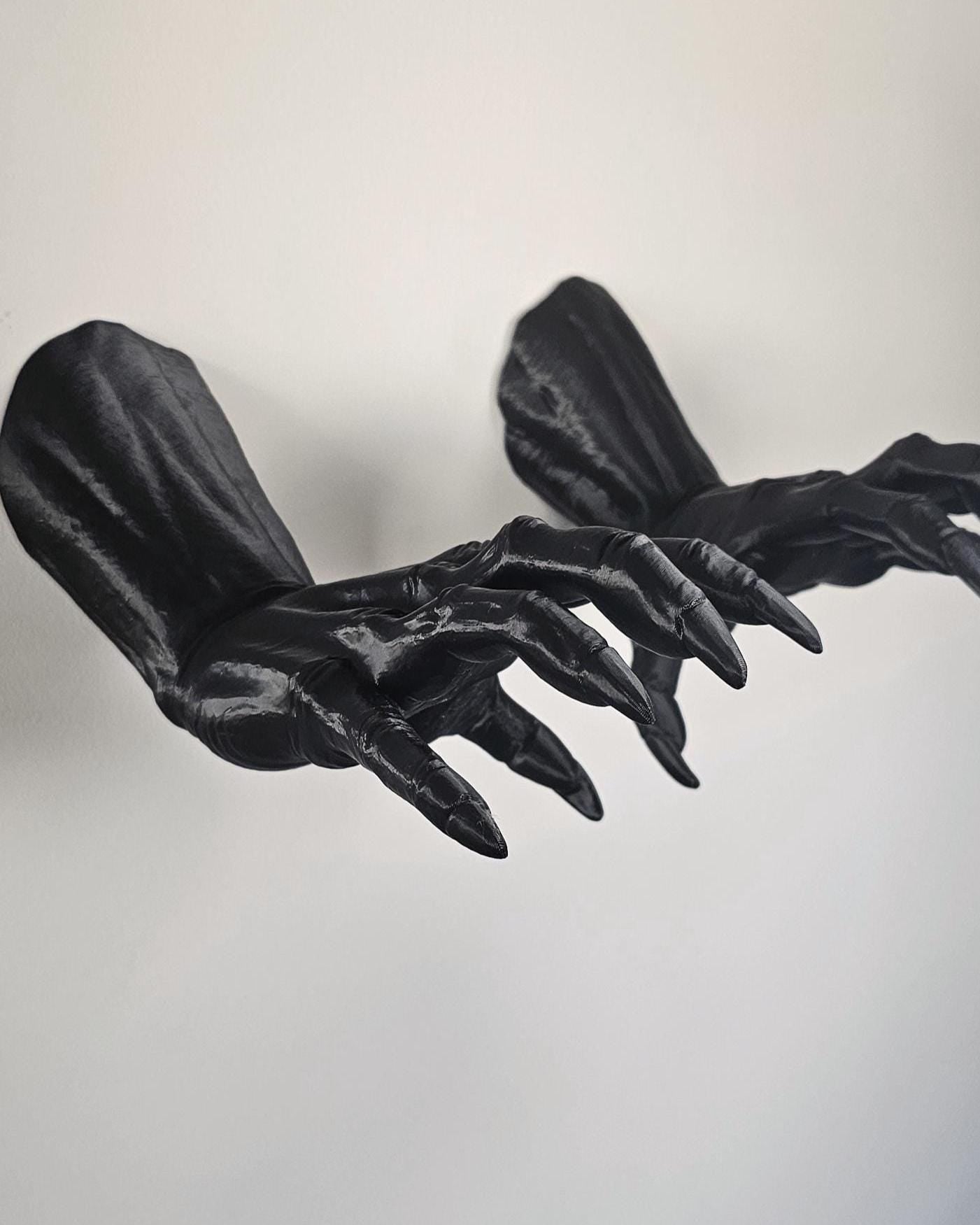 Set of 2 Demon Hand Wall Mounts  Gothic Devil Hands Wall Decor, Dark Fantasy Wall Sculpture Pair, Macabre Occult Curiosity Display