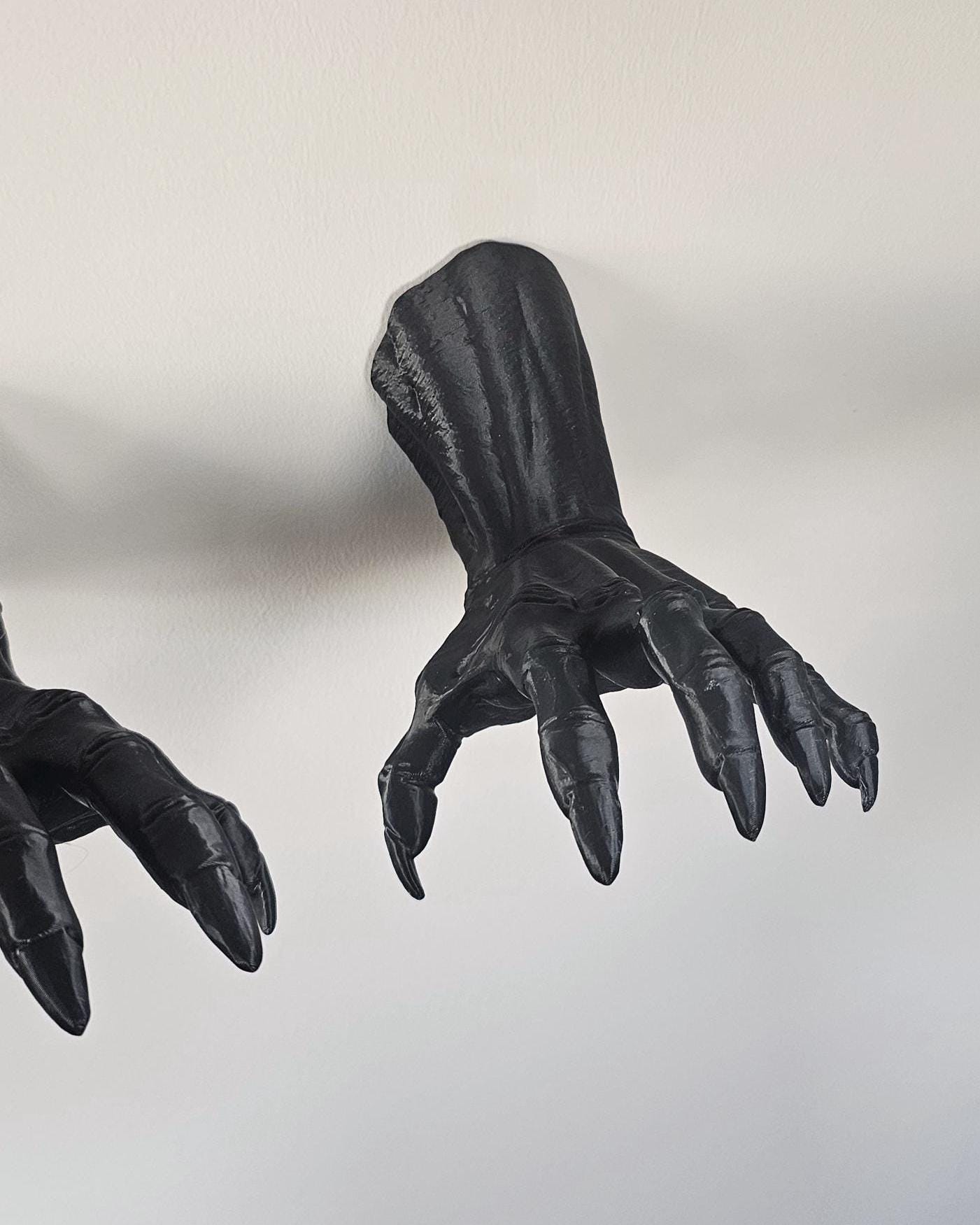 Set of 2 Demon Hand Wall Mounts  Gothic Devil Hands Wall Decor, Dark Fantasy Wall Sculpture Pair, Macabre Occult Curiosity Display