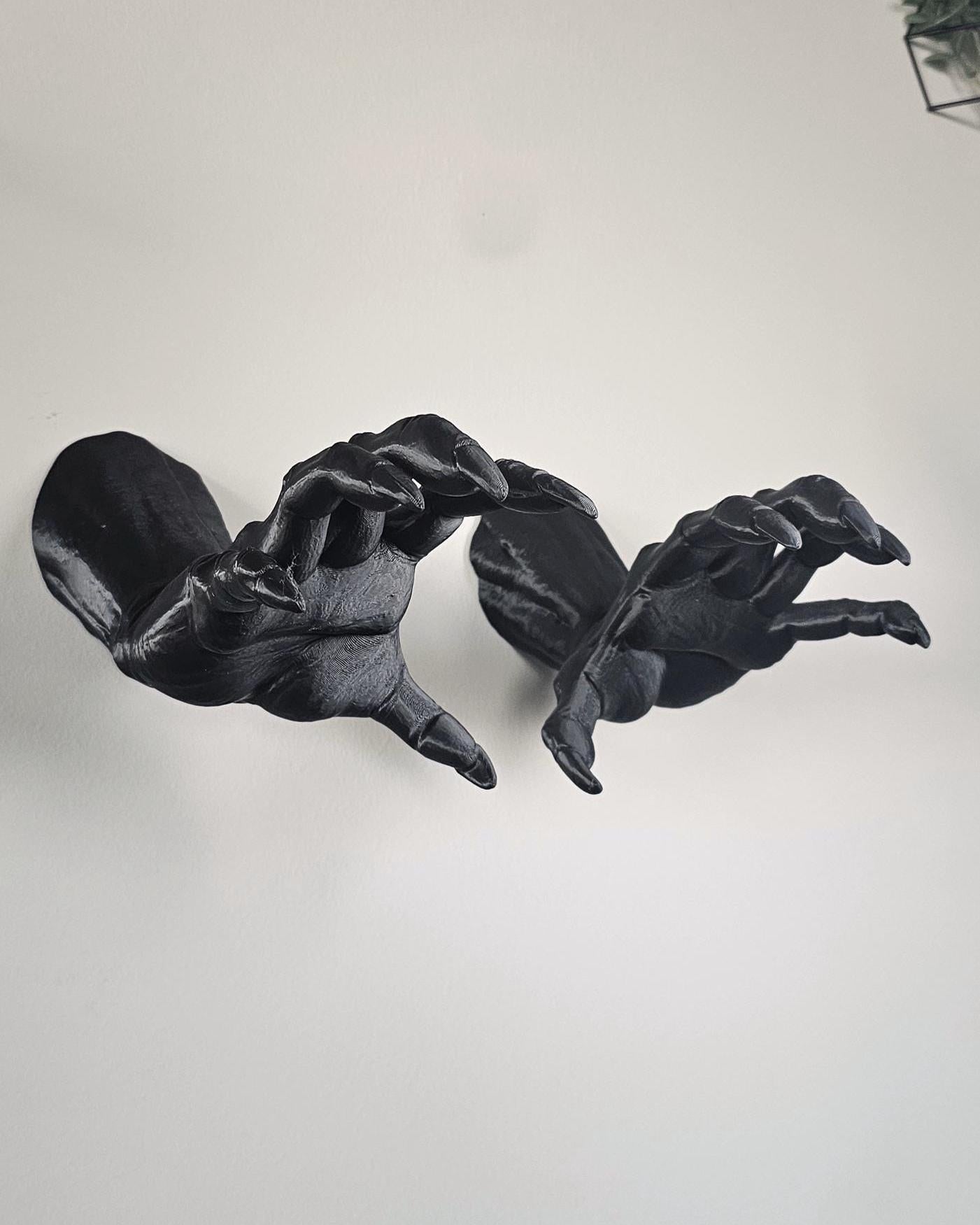 Set of 2 Demon Hand Wall Mounts  Gothic Devil Hands Wall Decor, Dark Fantasy Wall Sculpture Pair, Macabre Occult Curiosity Display