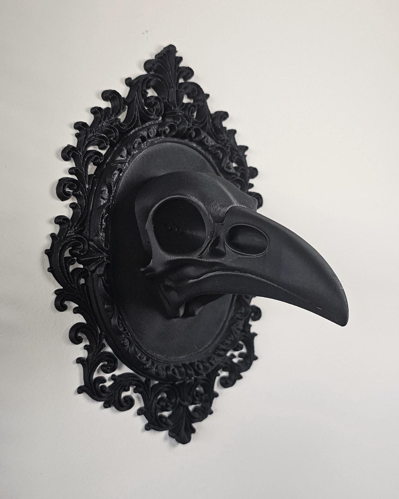 Gothic Raven Skull Wall Plaque  Ornate Victorian Frame Wall Mount, Dark Academia Curiosity Decor, Macabre Gothic Wall Art Display