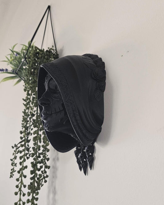 La Catrina Sugar Skull Wall Art  3D Printed Calavera, Day of the Dead (Dia de los Muertos) Decor, Mexican Gothic Skull Sculpture