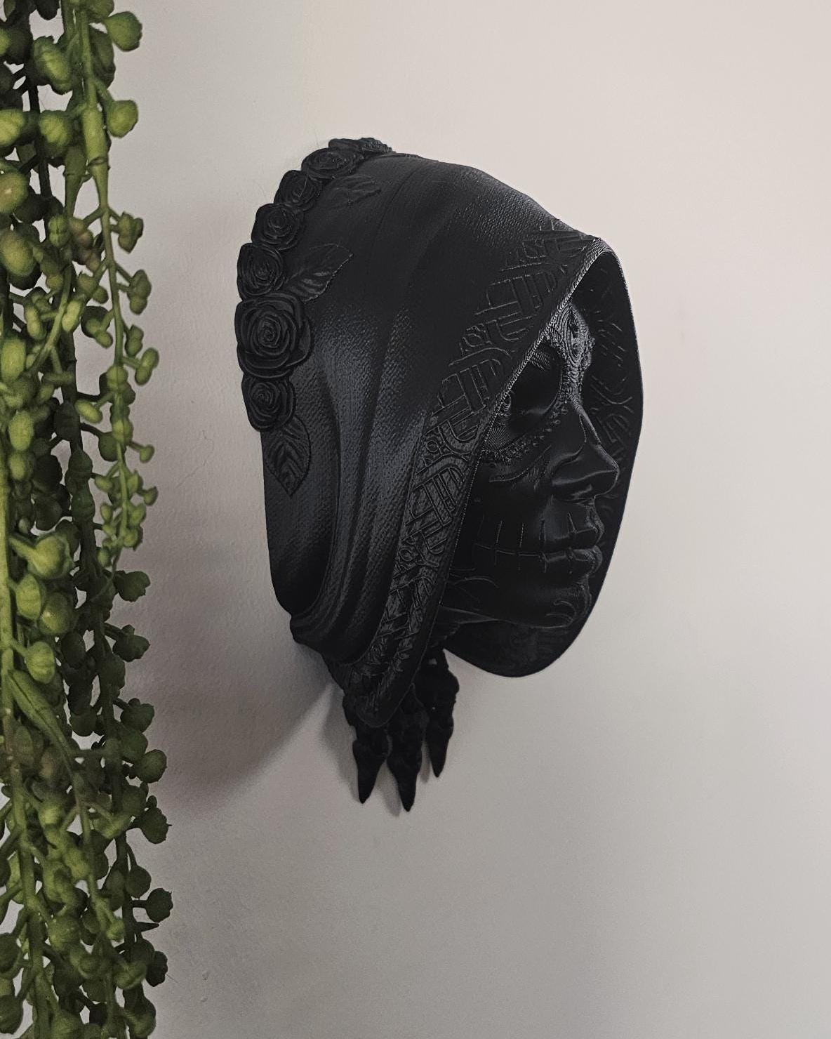 La Catrina Sugar Skull Wall Art  3D Printed Calavera, Day of the Dead (Dia de los Muertos) Decor, Mexican Gothic Skull Sculpture