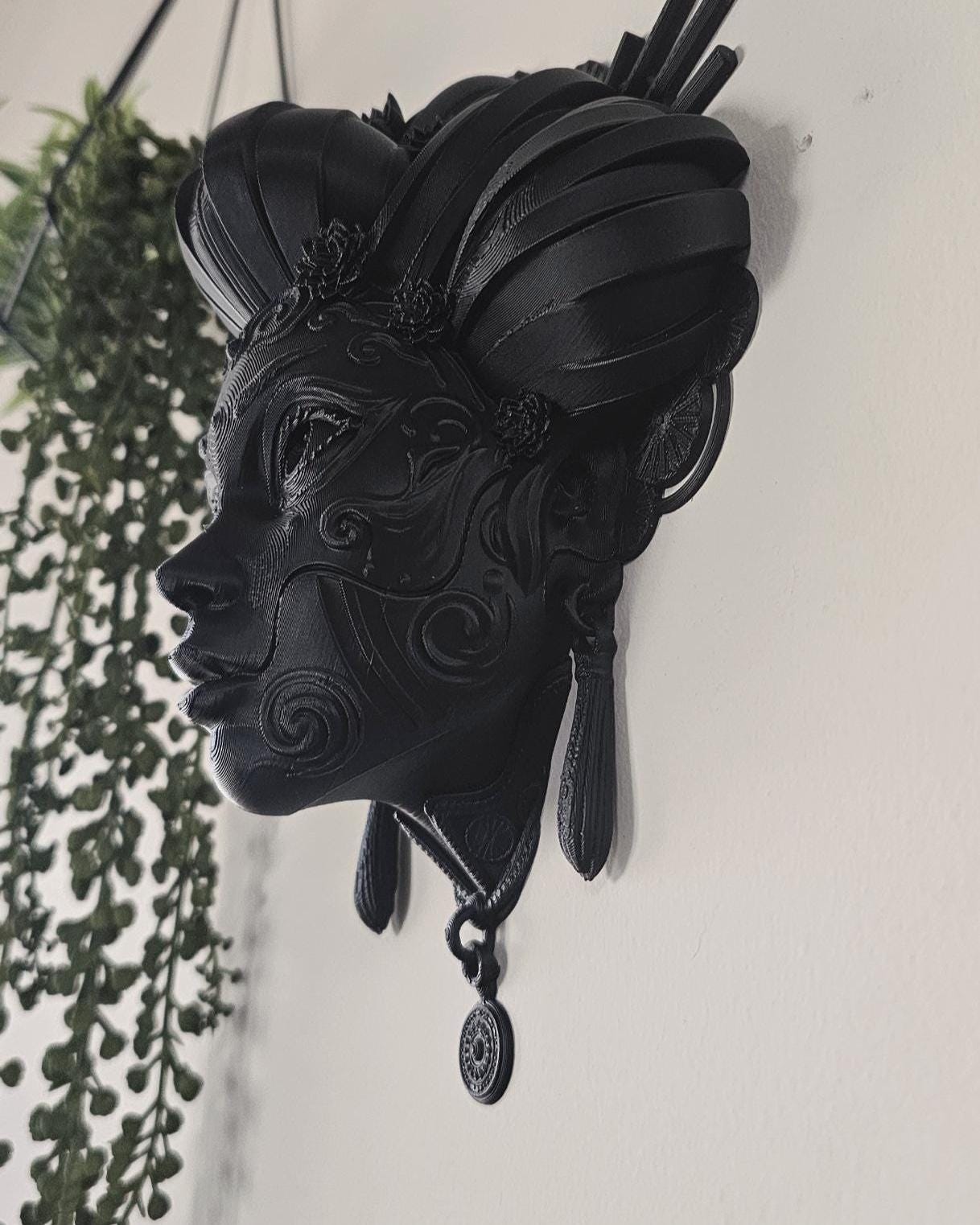 Title: Japanese Geisha Wall Mask  3D Printed Geisha Face Wall Decor, Gothic Japanese Wall Art, Dark Home Decor, Statement Wall Sculpture