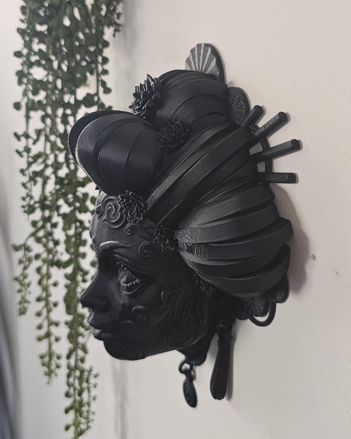 Title: Japanese Geisha Wall Mask  3D Printed Geisha Face Wall Decor, Gothic Japanese Wall Art, Dark Home Decor, Statement Wall Sculpture