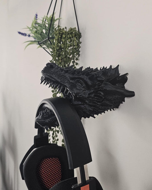 Dragon Headphone Stand Wall Mount  3D Printed Dragon Wall Holder for Headsets, Gothic Gaming Desk Decor, Dark Fantasy Gamer Display