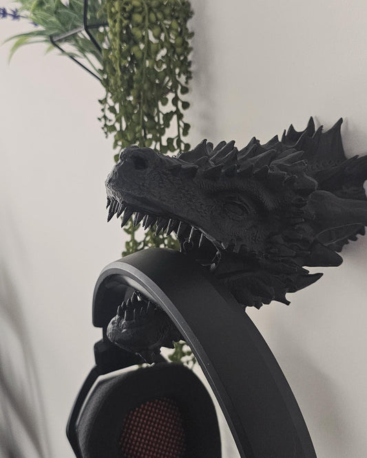 Dragon Headphone Stand Wall Mount  3D Printed Dragon Wall Holder for Headsets, Gothic Gaming Desk Decor, Dark Fantasy Gamer Display