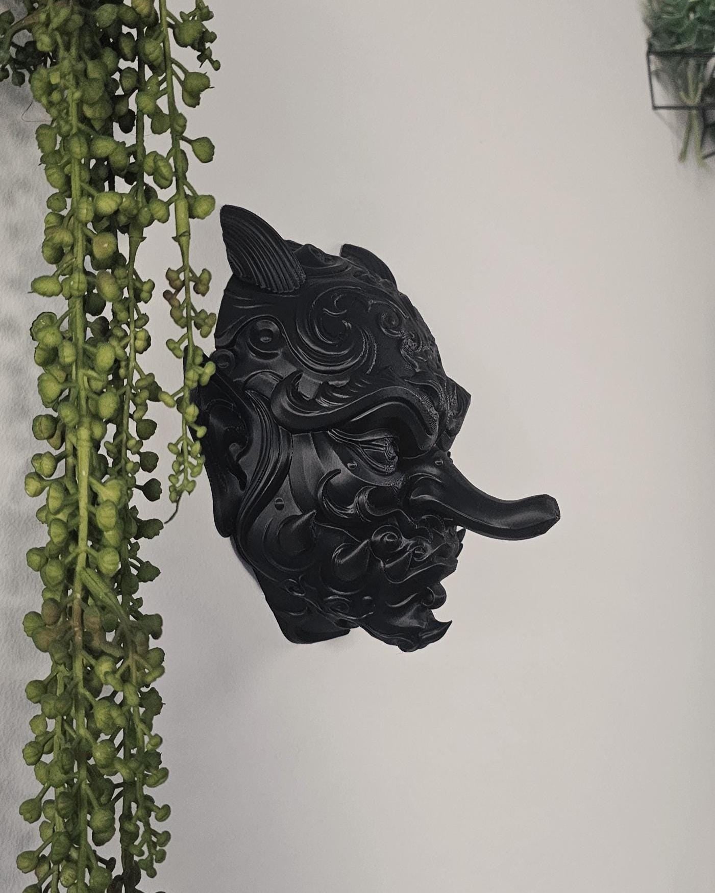 Tengu Wall Mask  Japanese Demon Wall Mount, Ornate Mythical Face Sculpture, Gothic Asian Wall Decor, Dark Fantasy Wall Art Display