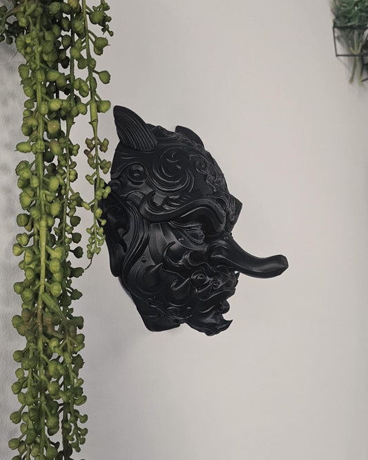 Tengu Wall Mask  Japanese Demon Wall Mount, Ornate Mythical Face Sculpture, Gothic Asian Wall Decor, Dark Fantasy Wall Art Display