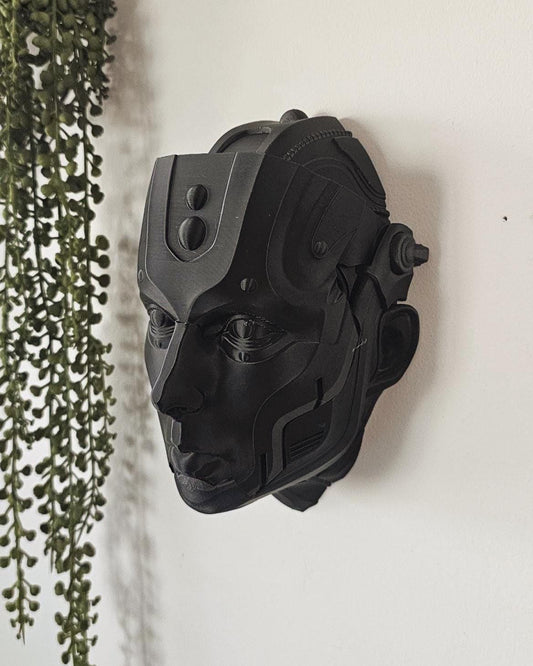 Cyberpunk Demon Pod Wall Mask  3D Printed Sci-Fi Wall Sculpture, Robotic Face Wall Art, Gamer Room Gothic Decor